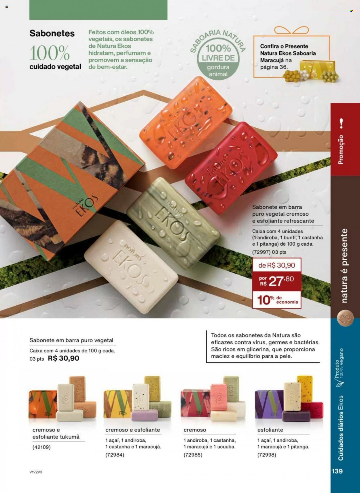thumbnail - Folheto Natura - Produtos em promoção - sabonete, sabonete em barra. Página 139.