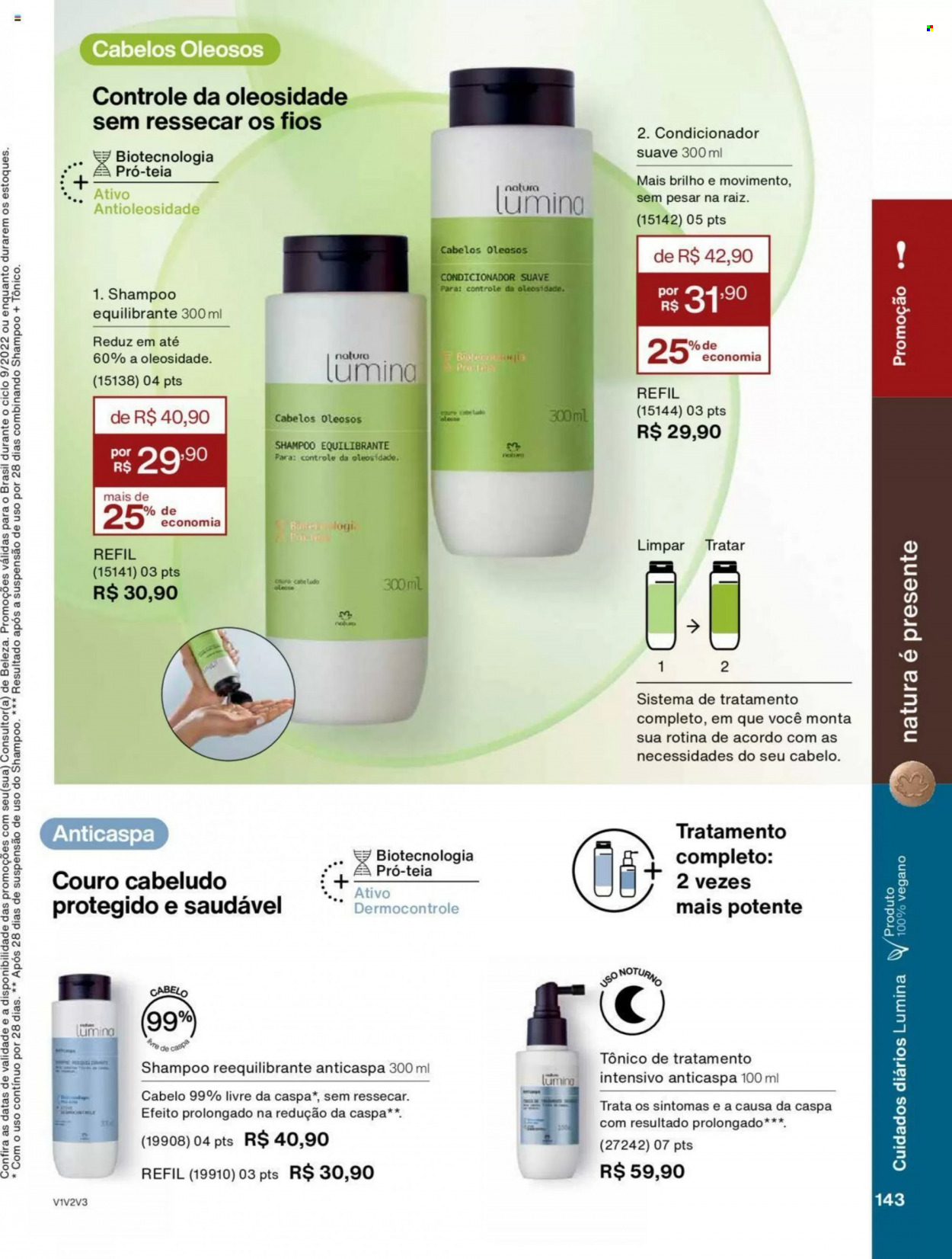thumbnail - Folheto Natura - Produtos em promoção - condicionador, shampoo. Página 143.
