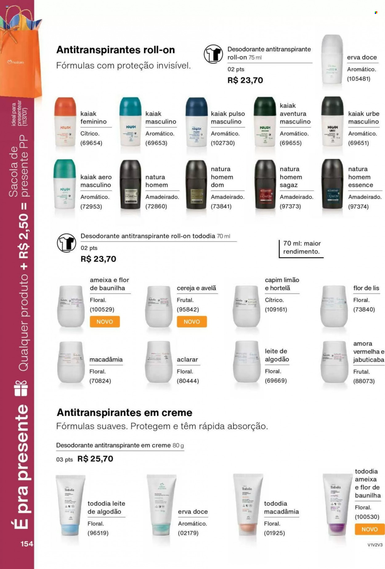 thumbnail - Folheto Natura - Produtos em promoção - desodorante, antitranspirante. Página 154.