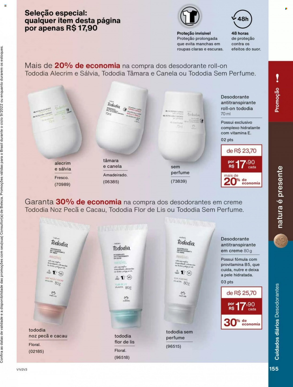 thumbnail - Folheto Natura - Produtos em promoção - desodorante, antitranspirante, perfume. Página 155.