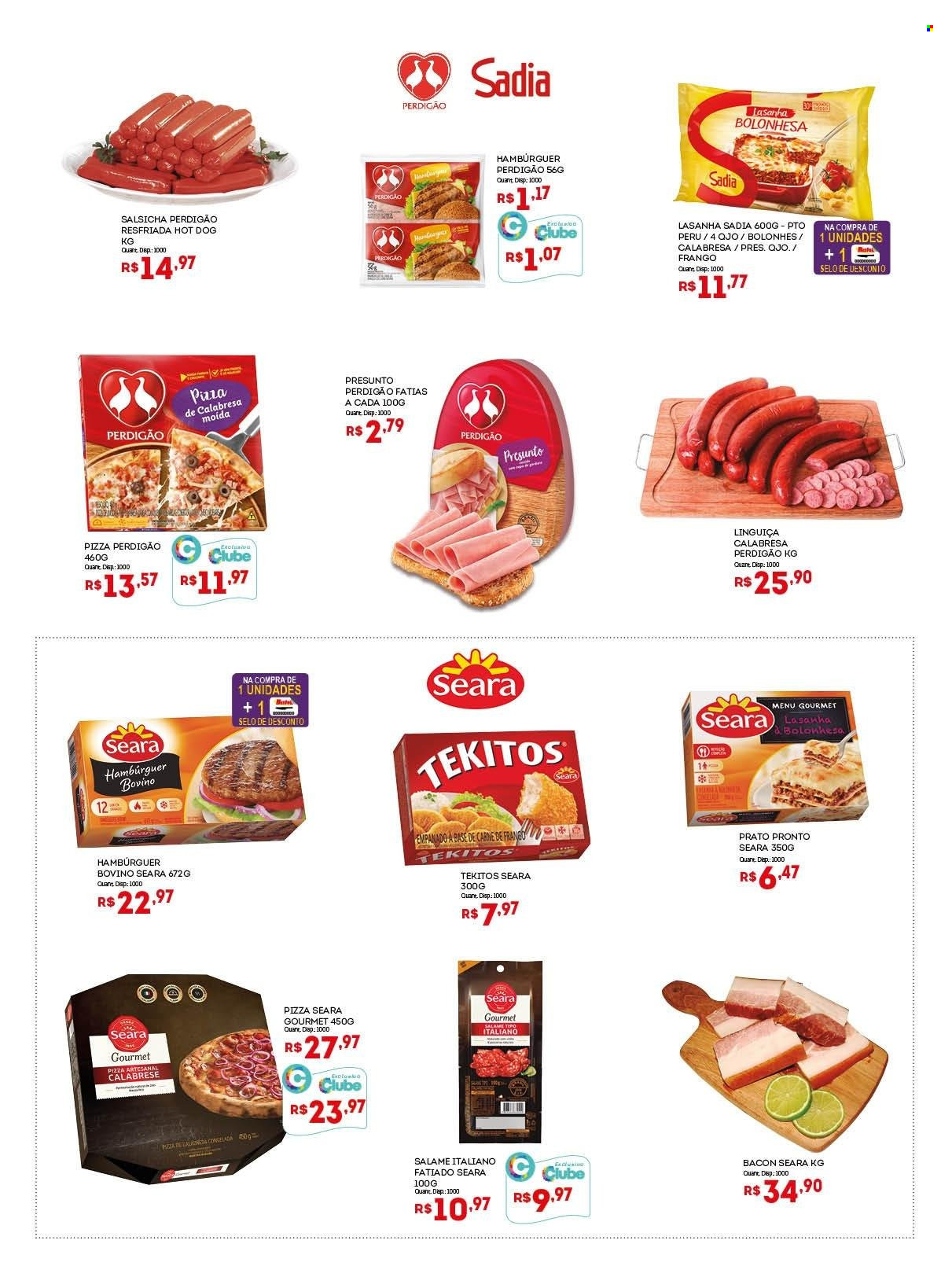 thumbnail - Folheto Bistek Supermercados - 11/05/2022 - 24/05/2022 - Produtos em promoção - perú, Perdigão, hamburger, pizza, lasanha, prato pronto, hot dog, linguiça, salsicha, linguiça calabresa, prato. Página 15.