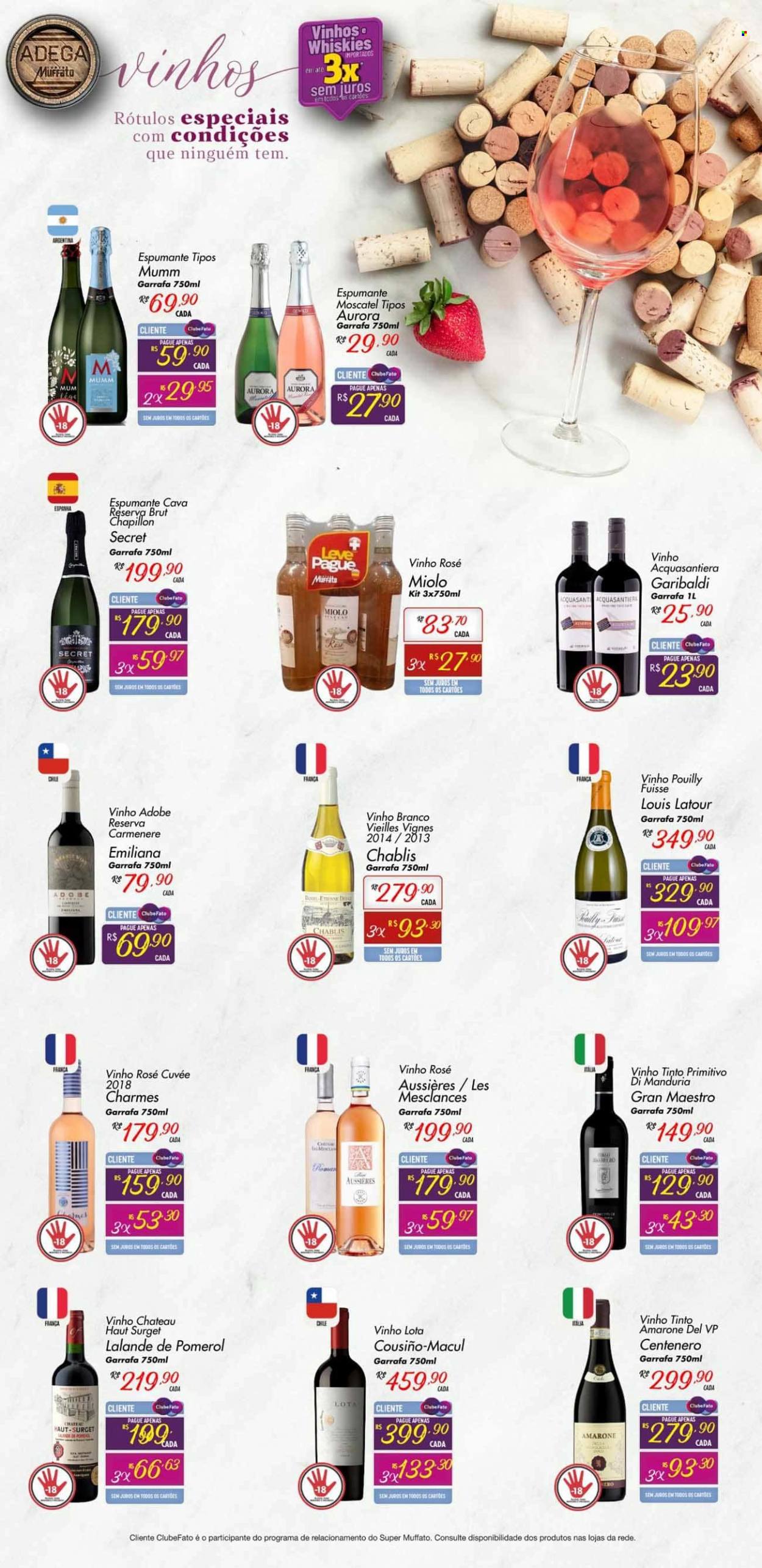 thumbnail - Folheto Super Muffato - 03/05/2022 - 29/05/2022 - Produtos em promoção - Aurora, vinho, espumante, moscatel, vinho branco, vinho tinto, vinho rosé, garrafa. Página 12.