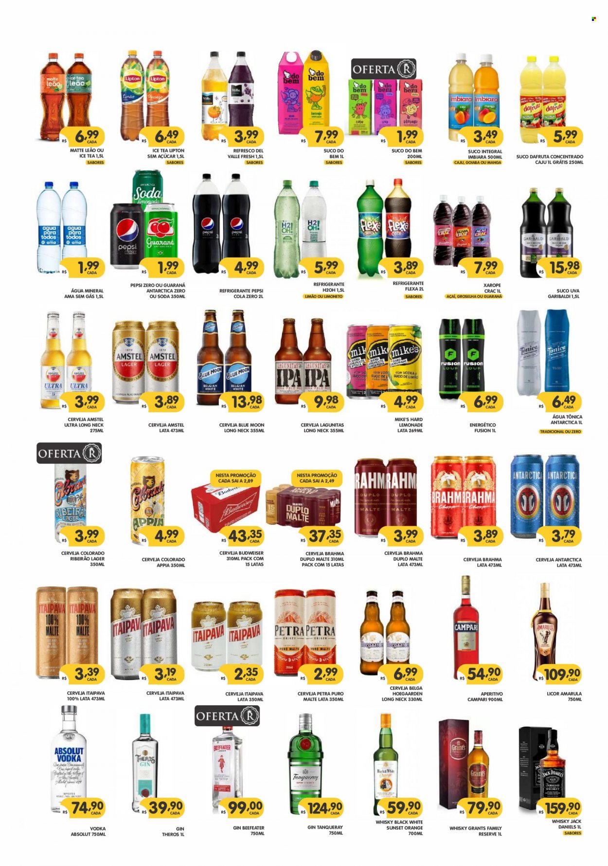 thumbnail - Folheto Supermercados Real - 16/05/2022 - 31/05/2022 - Produtos em promoção - cerveja Colorado, Hoegaarden, Itaipava, Petra, Budweiser, Amstel, Brahma, Antárctica, cerveja, Puro Malte, açai, caju, xarope, suco, Guaraná Antarctica, Pepsi, refrigerante, soda, Lipton, refresco, ice tea, Coca-Cola Zero, Guaraná, suco integral, água mineral, água tónica, Absolut Vodka, Beefeater, gin, Grant‘s, Jack Daniel's, vodka, whiskey, liqueur, aperitivo, Tanqueray. Página 7.