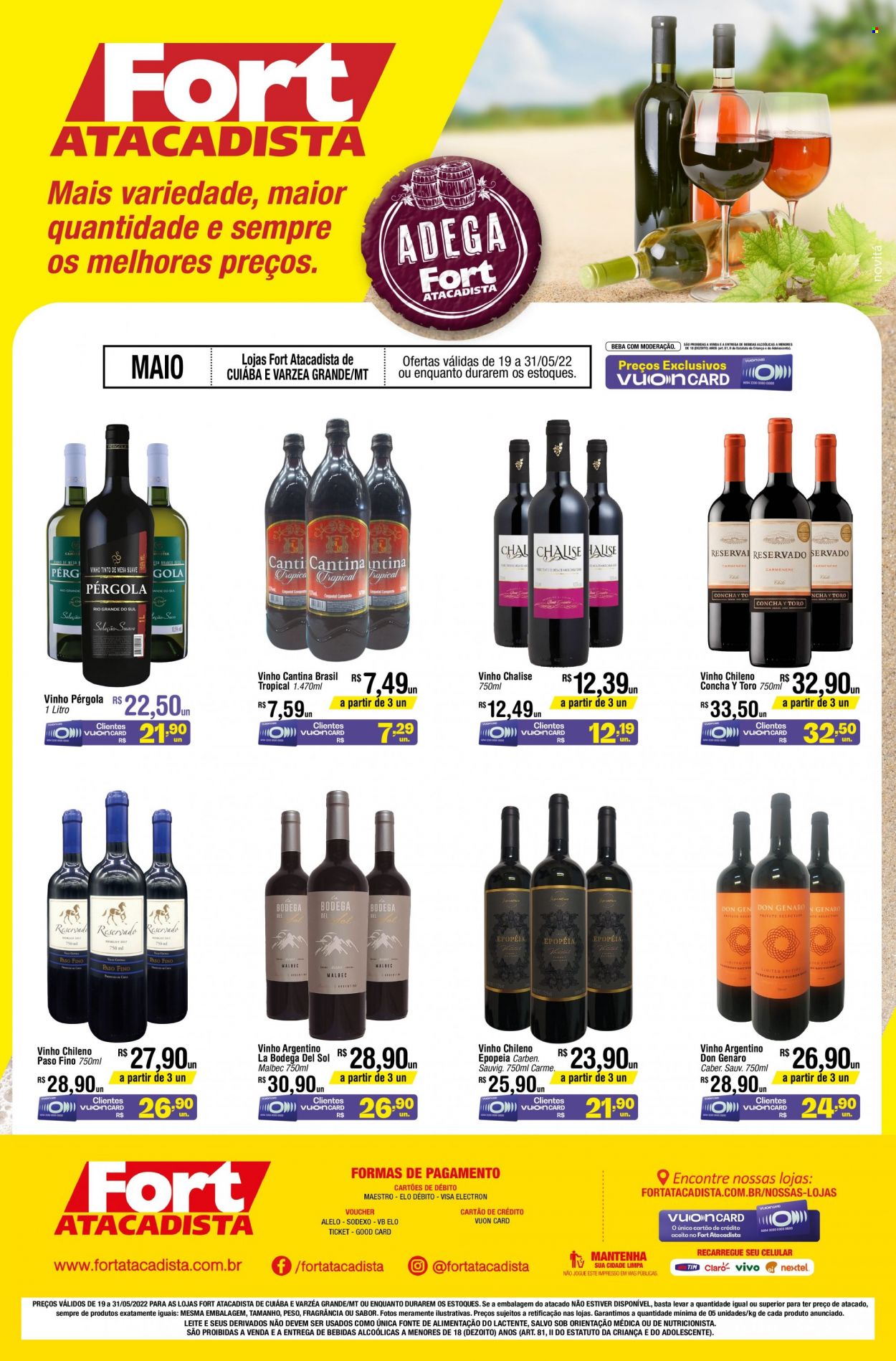 thumbnail - Folheto Fort Atacadista - 19/05/2022 - 31/05/2022 - Produtos em promoção - vinho, pérgola, vinho argentino, vinho chileno, vinho tinto, malbec. Página 1.