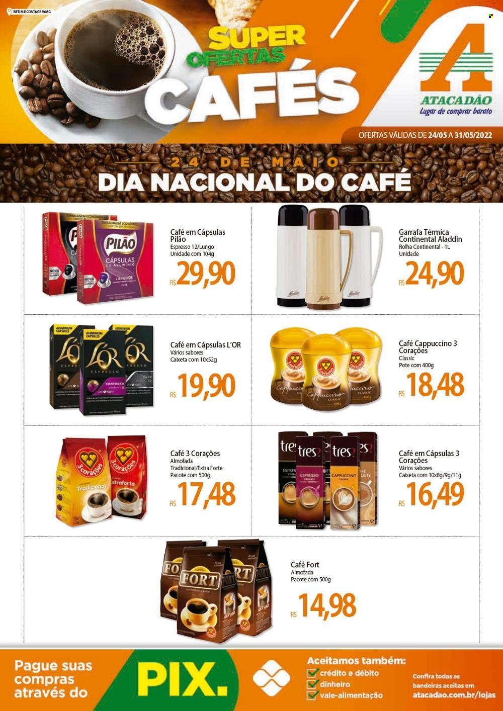 thumbnail - Folheto Atacadão - 24/05/2022 - 31/05/2022 - Produtos em promoção - leite, cápsulas de café, garrafa, Continental. Página 1.