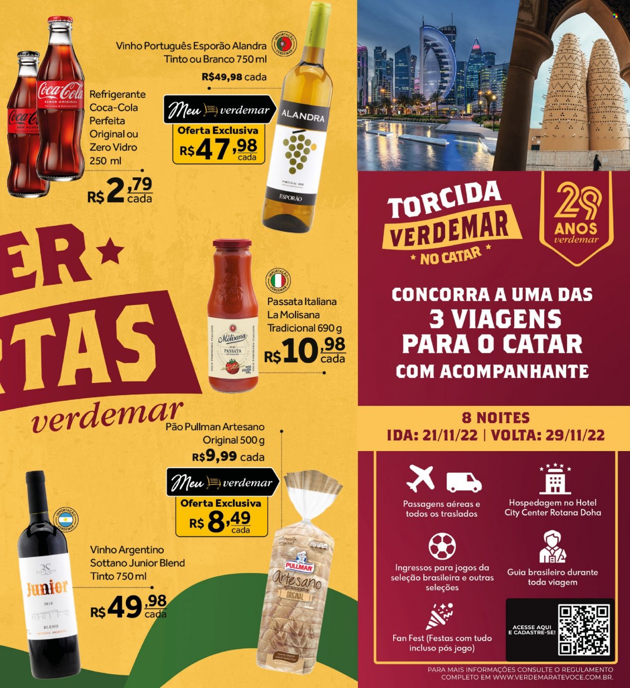 thumbnail - Folheto Verdemar - 26/05/2022 - 08/06/2022 - Produtos em promoção - extrato de tomate, Coca Cola, refrigerante, vinho, vinho argentino, vinho português. Página 3.
