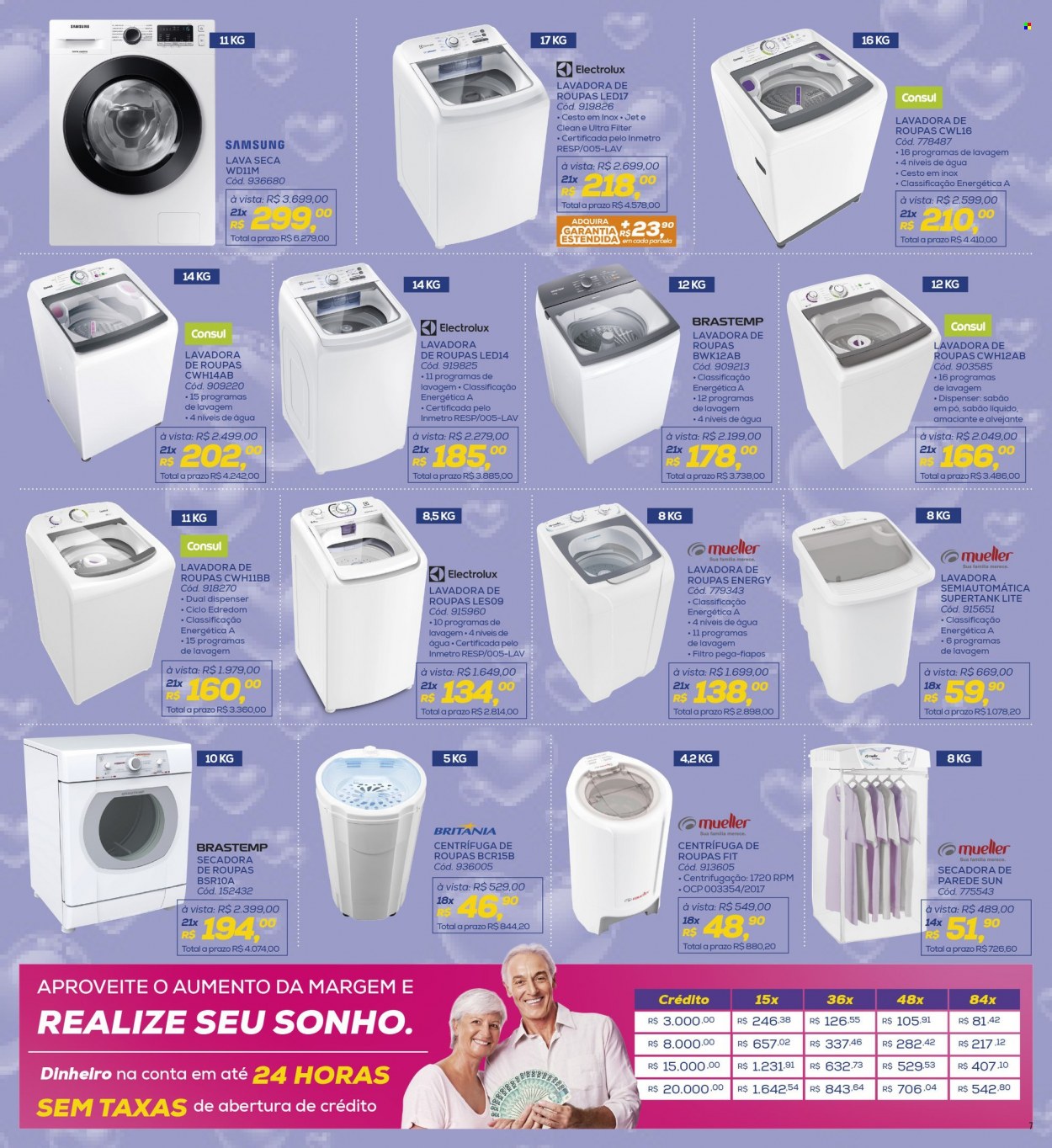 thumbnail - Folheto Lojas Colombo - 01/06/2022 - 30/06/2022 - Produtos em promoção - Samsung, Brastemp, Britânia, Electrolux, cesta, edredom, máquina de lavar roupa. Página 7.