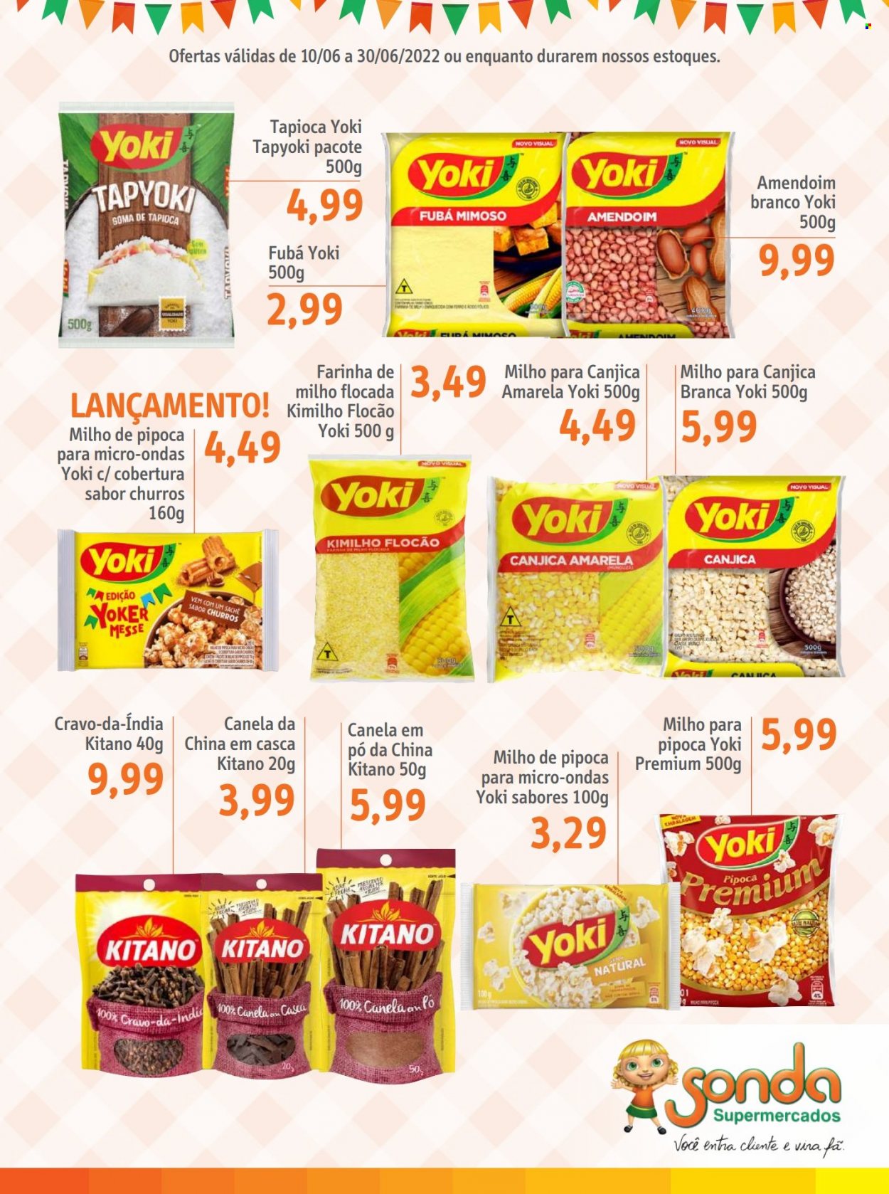 thumbnail - Folheto Sonda Supermercados - 10/06/2022 - 30/06/2022 - Produtos em promoção - churros, Yoki, farinha, canjica, tapioca, amendoim. Página 5.