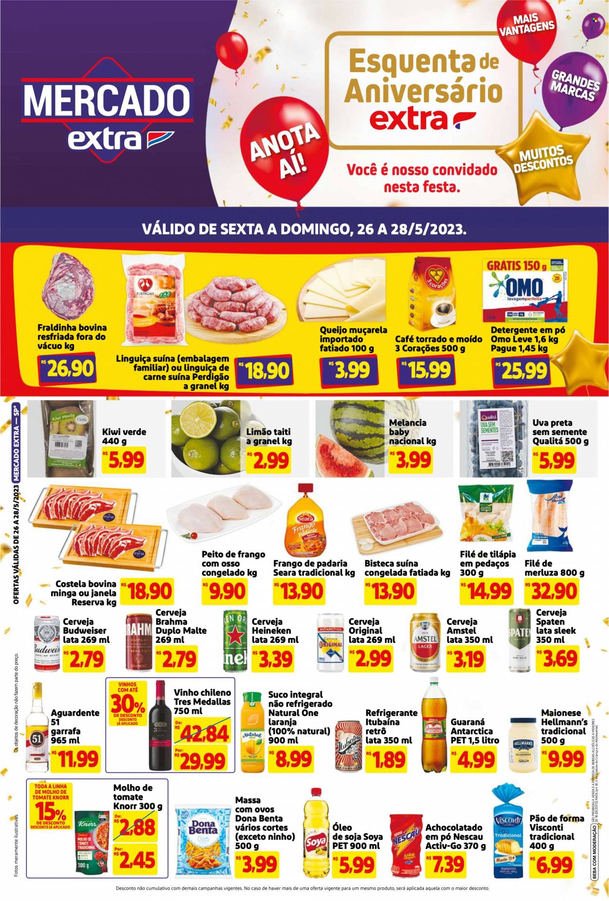 Folheto Mercado Extra - 26/05/2023 - 28/05/2023. Página 1
