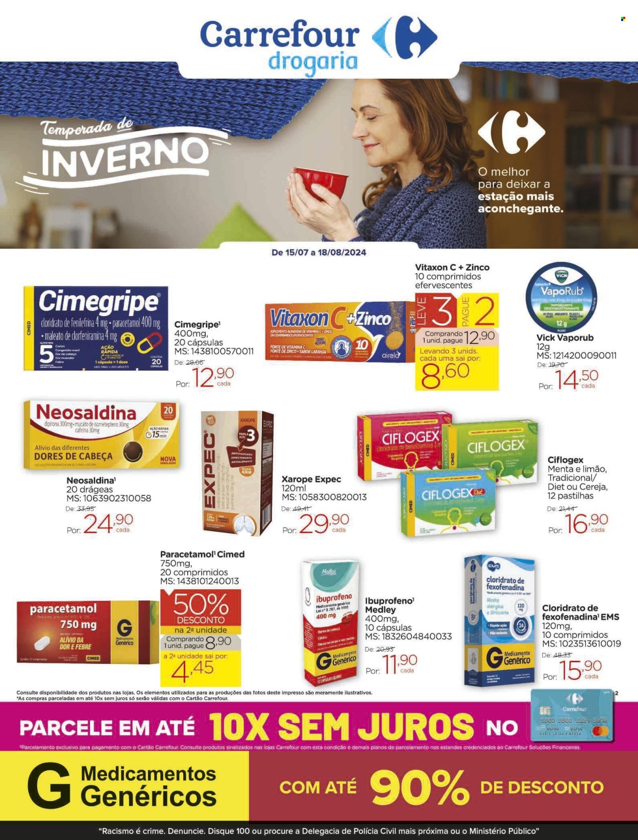 Folheto Carrefour Drogaria - 15/07/2024 - 18/08/2024. Página 1