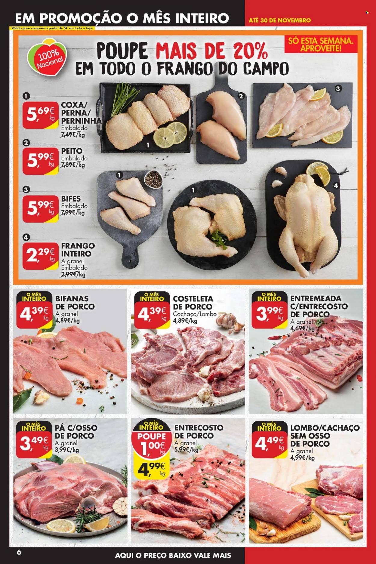 thumbnail - Folheto Pingo Doce - 2.11.2021 - 8.11.2021 - Produtos em promoção - bife, lombo, costeletas de porco, entrecosto de porco, bifanas, frango. Página 6.