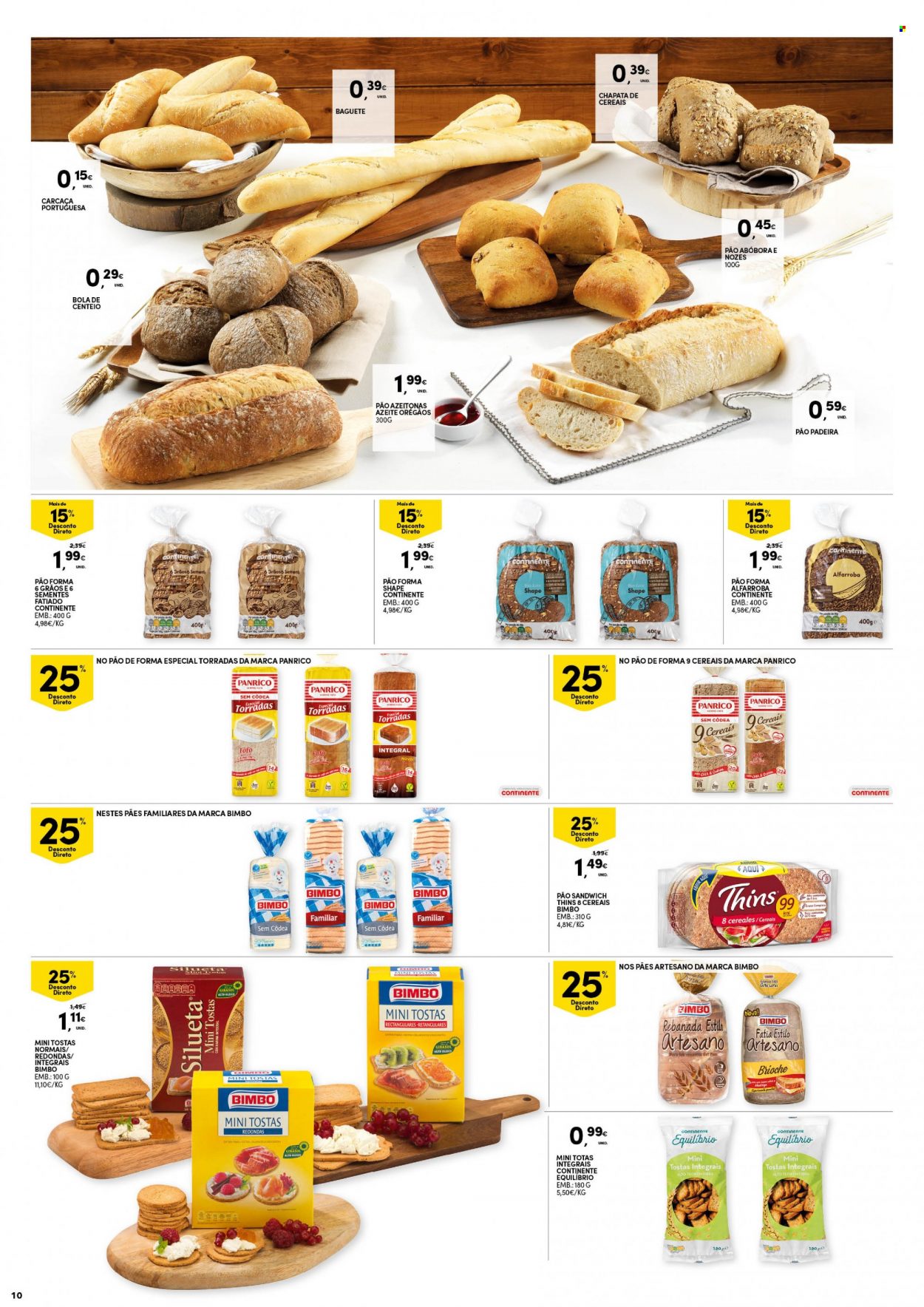 thumbnail - Folheto Continente - 2.11.2021 - 8.11.2021 - Produtos em promoção - sanduiche, pão, baguete, pão de forma, minitostas, azeite de oliva, nozes. Página 10.