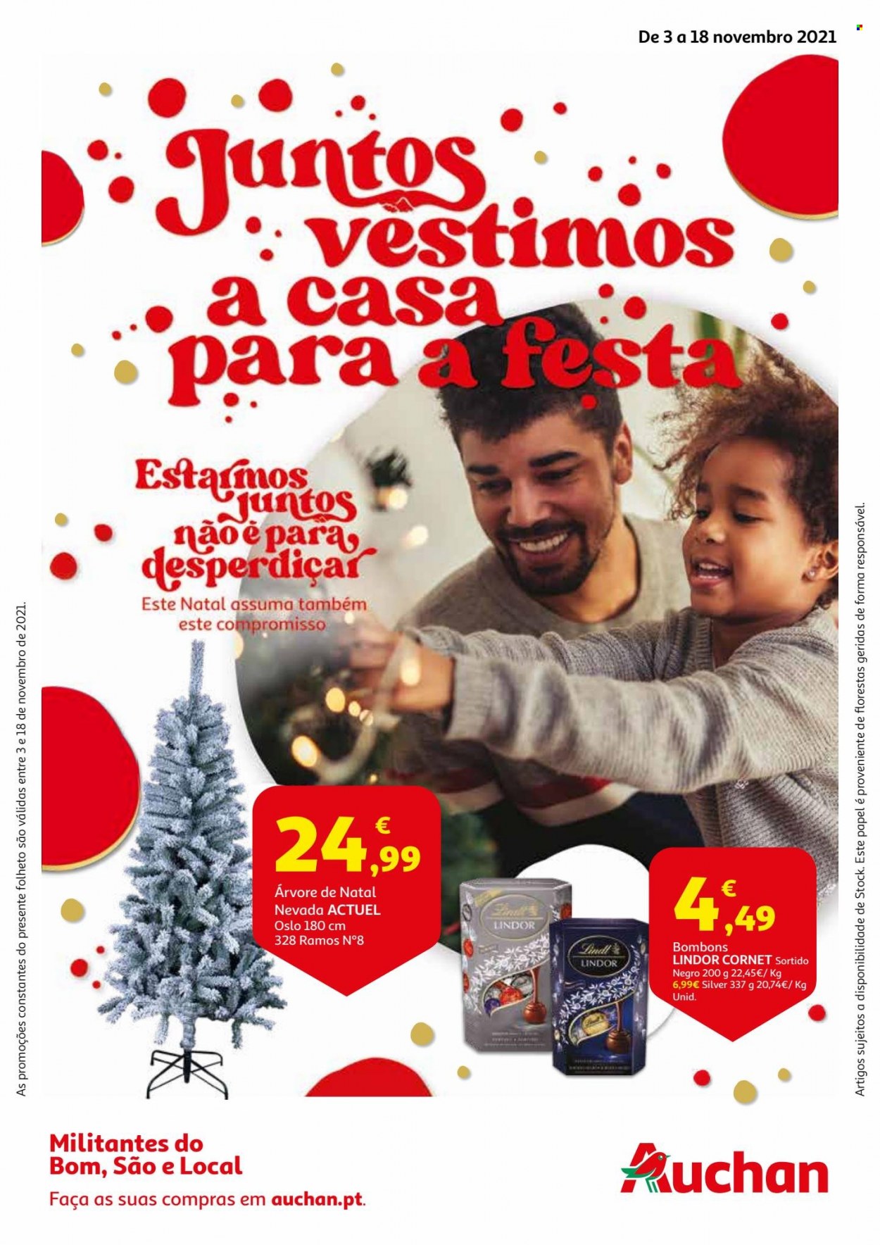 Folheto Auchan - 3.11.2021 - 18.11.2021 - Produtos em promoção - bombom, Lindor, caramelos, árvore de natal. Página 1.