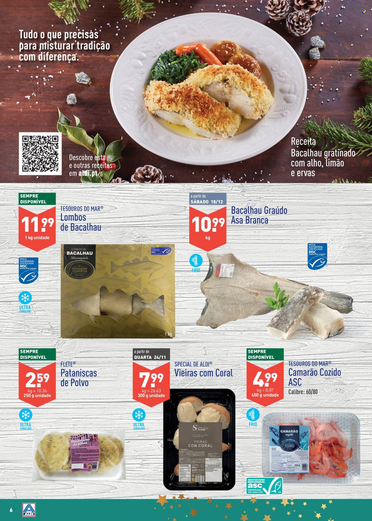 thumbnail - Folheto Aldi - 3.11.2021 - 31.12.2021 - Produtos em promoção - camarão, bacalhau, polvo. Página 6.