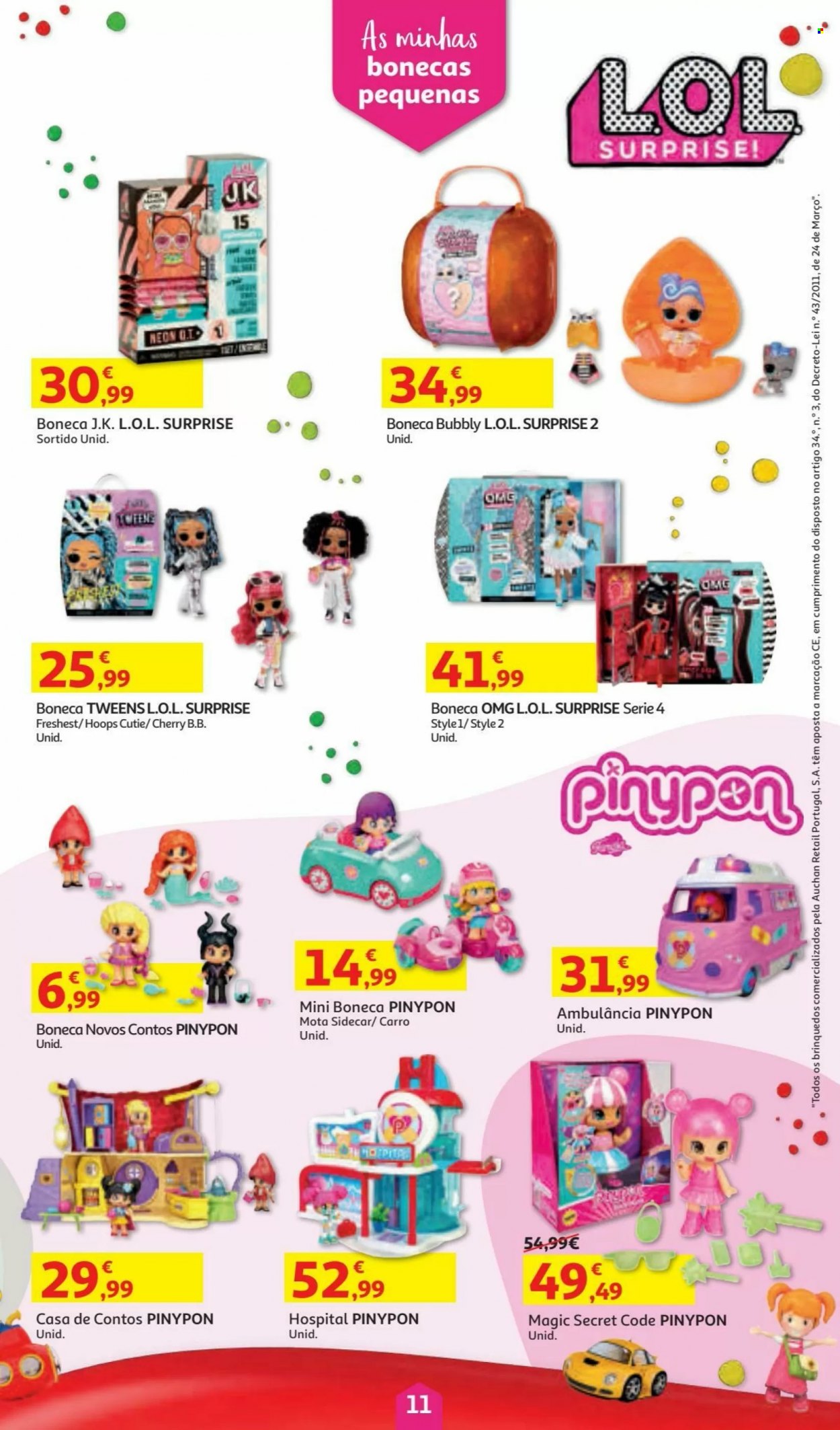thumbnail - Folheto Auchan - 5.11.2021 - 24.12.2021 - Produtos em promoção - boneca, L.O.L. Surprise. Página 11.