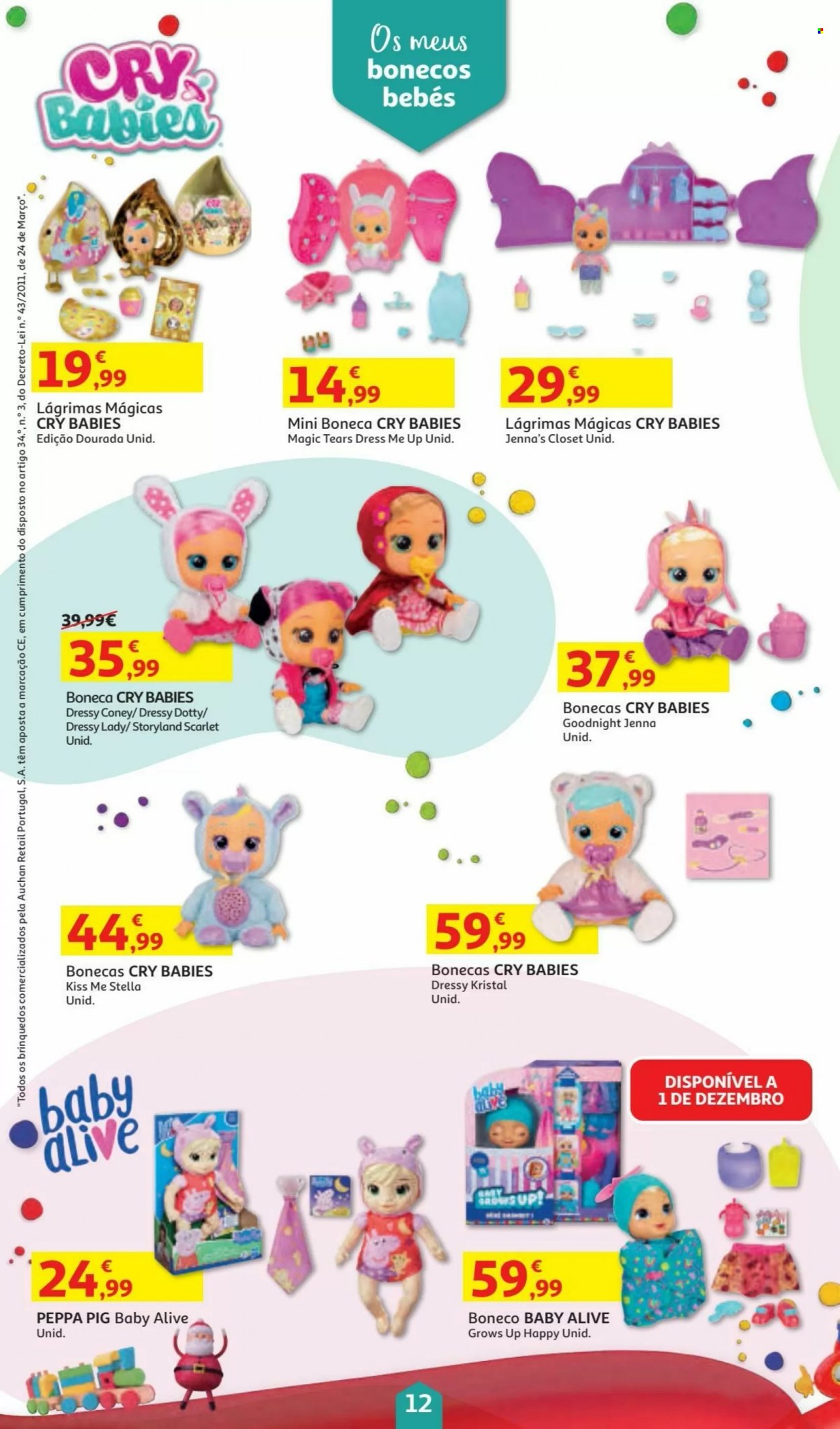thumbnail - Folheto Auchan - 5.11.2021 - 24.12.2021 - Produtos em promoção - Baby Alive, boneca, Cry Babies. Página 12.