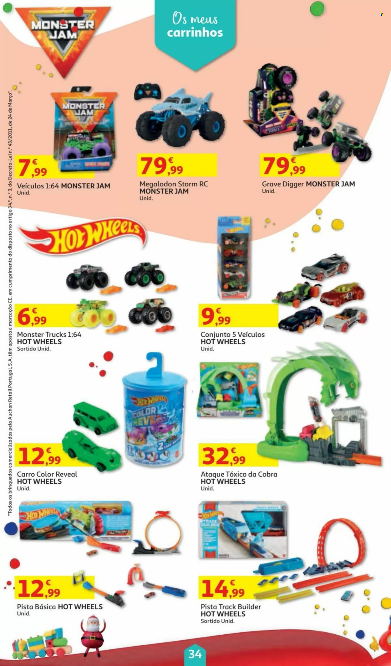 thumbnail - Folheto Auchan - 5.11.2021 - 24.12.2021 - Produtos em promoção - Hot Wheels, carro brinquedo. Página 34.