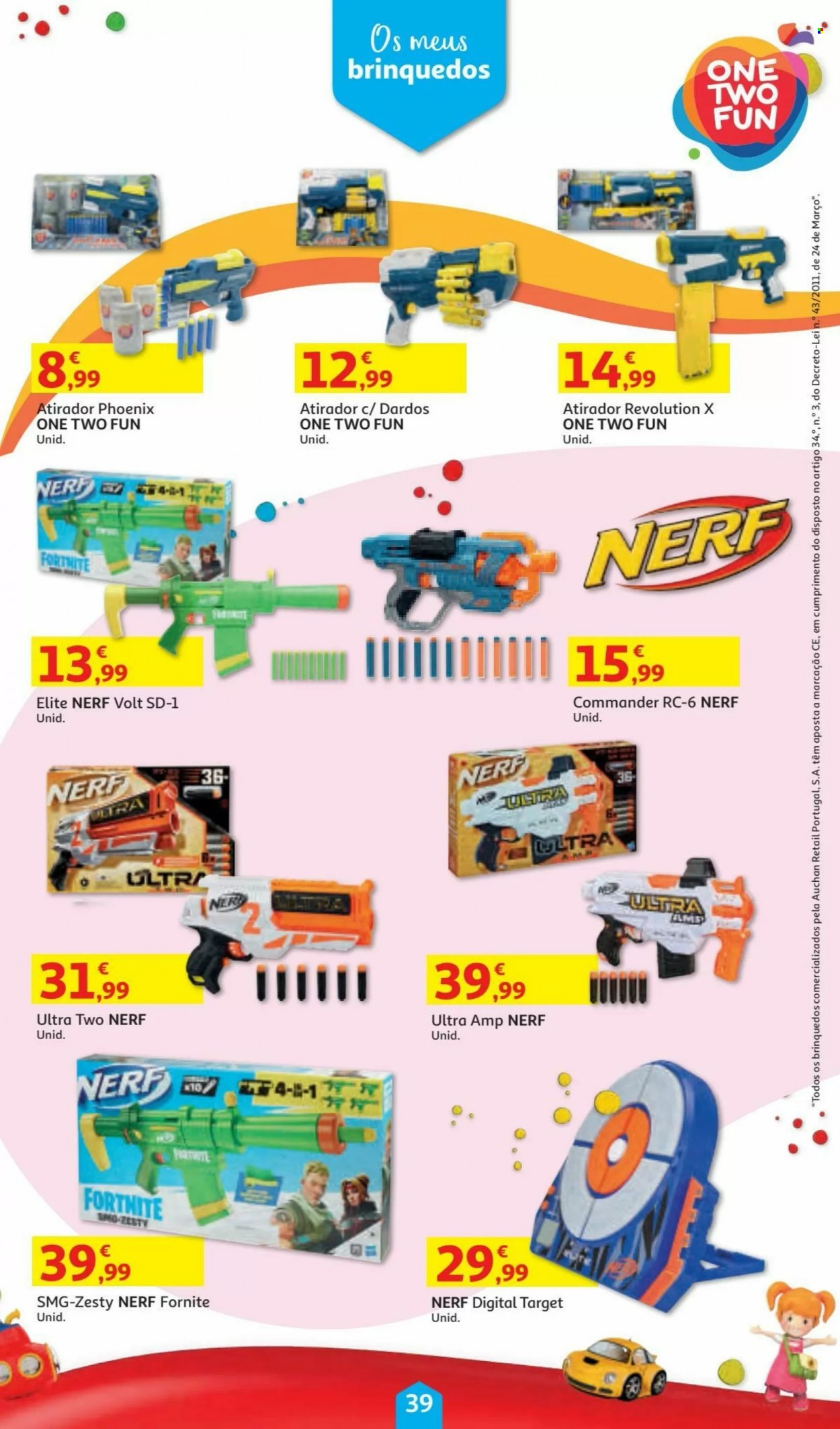 thumbnail - Folheto Auchan - 5.11.2021 - 24.12.2021 - Produtos em promoção - Nerf, jogo de dardo. Página 39.