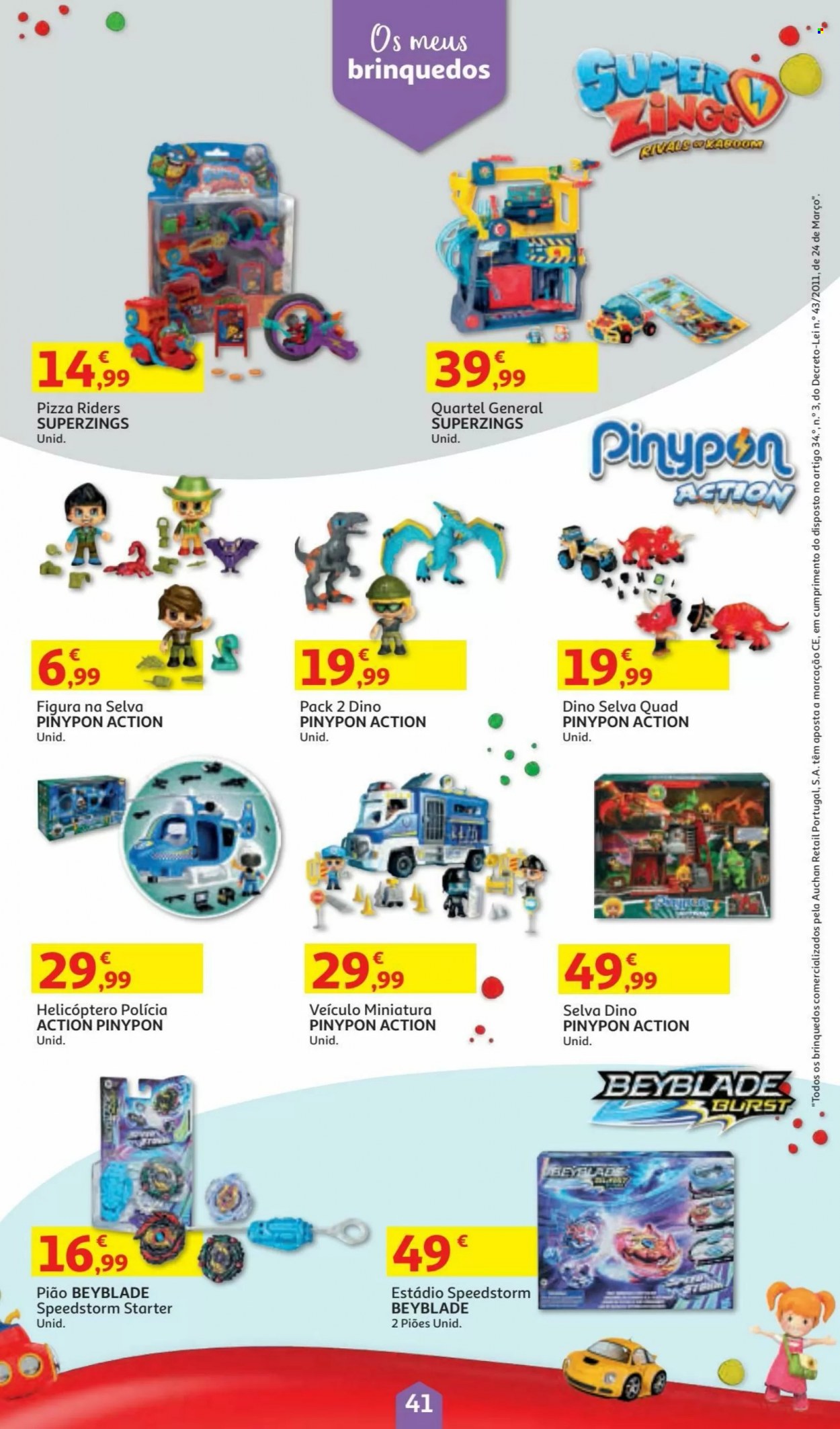 thumbnail - Folheto Auchan - 5.11.2021 - 24.12.2021 - Produtos em promoção - pizza, figura, Beyblade, carro brinquedo. Página 41.