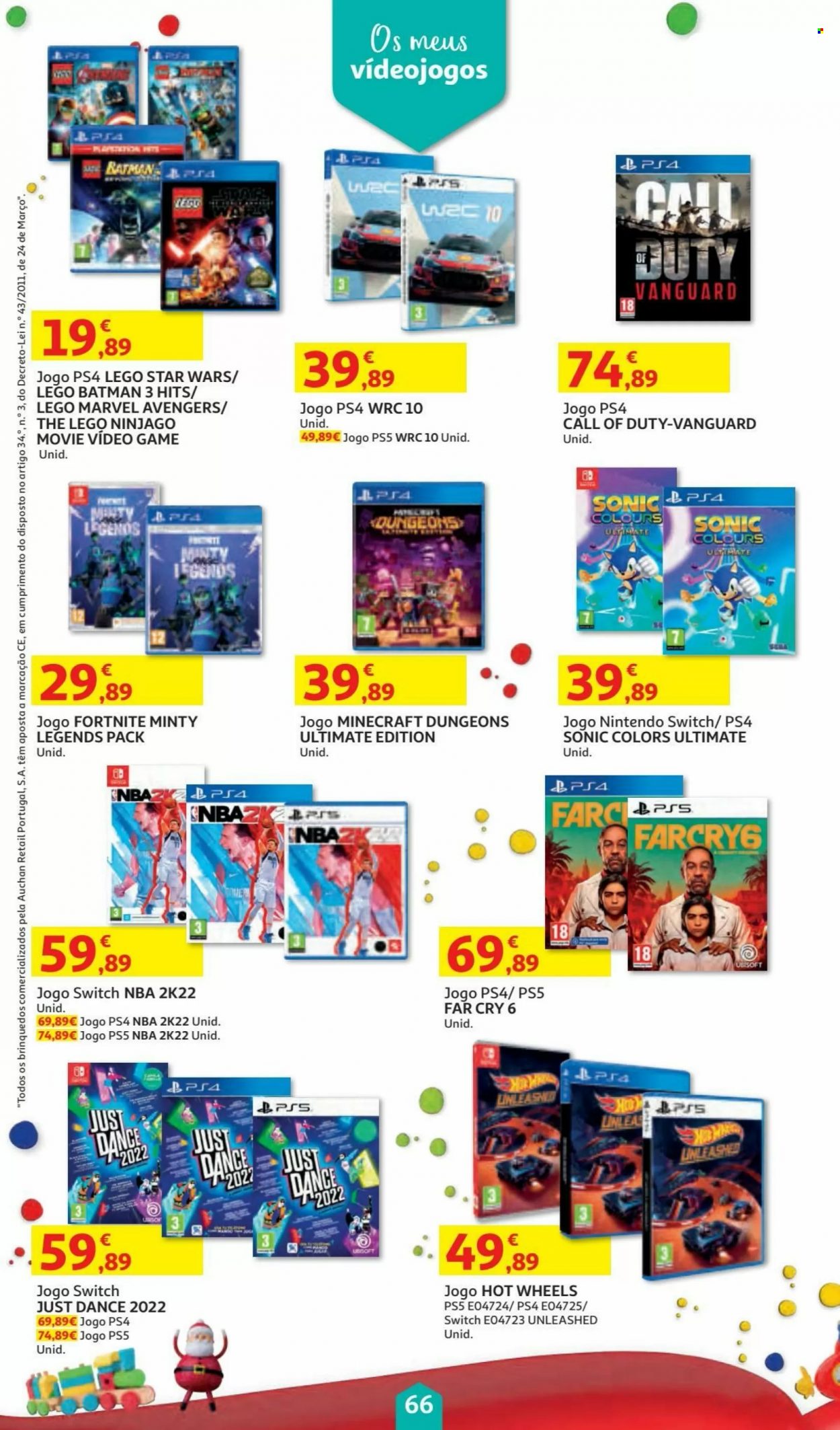 thumbnail - Folheto Auchan - 5.11.2021 - 24.12.2021 - Produtos em promoção - Avengers, Marvel, LEGO, Hot Wheels, LEGO Batman, LEGO Ninjago, LEGO Star Wars. Página 66.