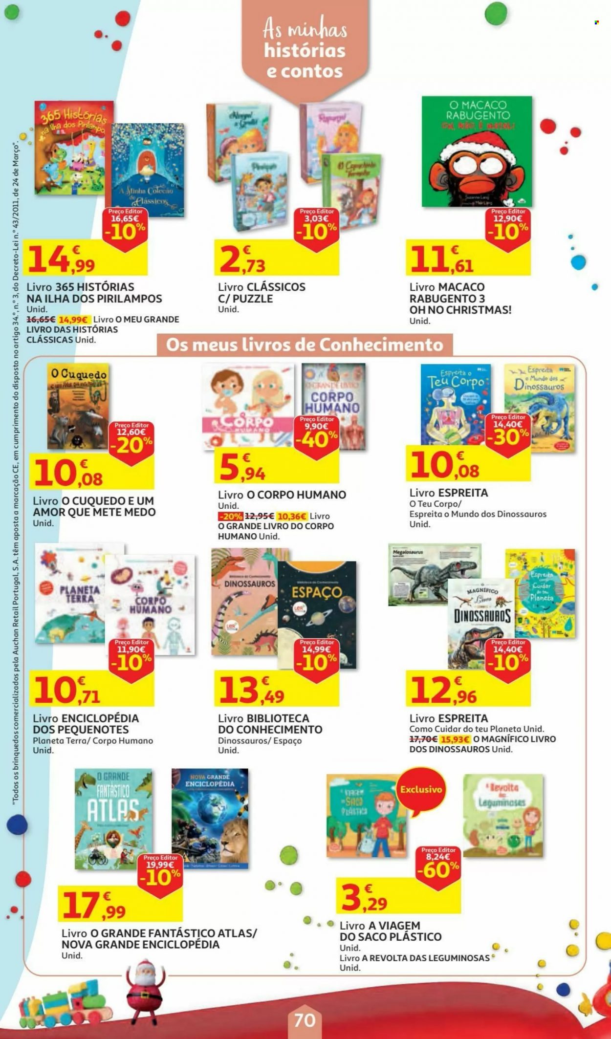 thumbnail - Folheto Auchan - 5.11.2021 - 24.12.2021 - Produtos em promoção - leguminosas, livro, puzzle. Página 70.