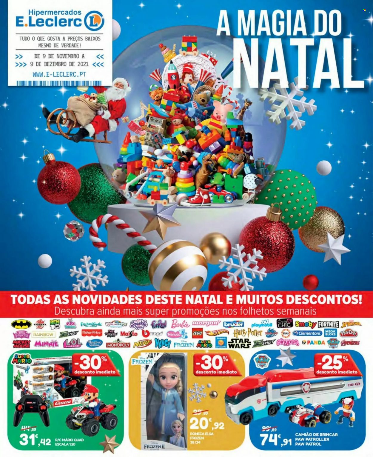thumbnail - Folheto E.Leclerc - 9.11.2021 - 9.12.2021 - Produtos em promoção - Frozen, LEGO, Barbie, Monopoly. Página 1.