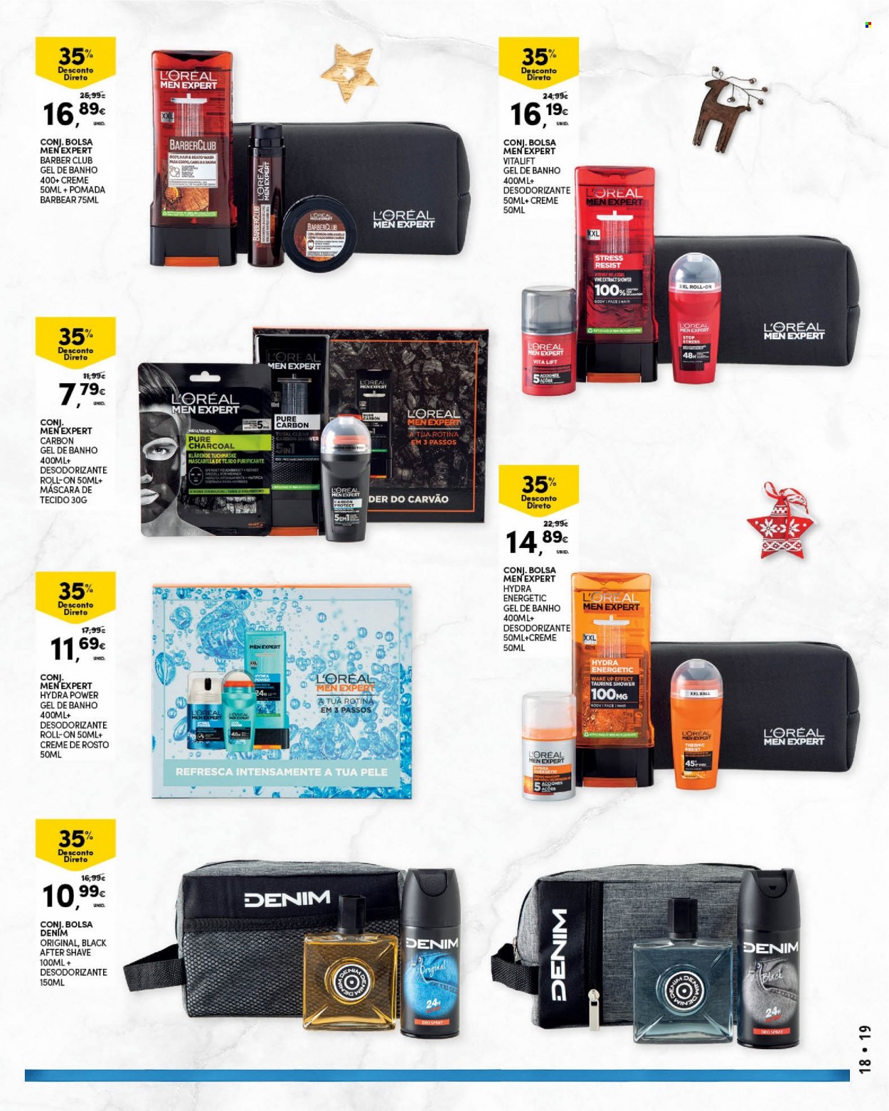 thumbnail - Folheto Continente - 9.11.2021 - 12.12.2021 - Produtos em promoção - L’Oréal, gel de banho, máscara, creme facial, desodorante, bolsa, carvão barbecue. Página 19.