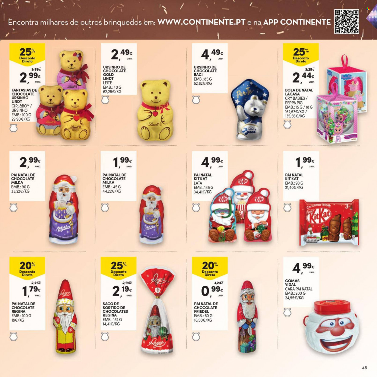 thumbnail - Folheto Continente Modelo - 9.11.2021 - 12.12.2021 - Produtos em promoção - Milka, leite, bolas de natal, brinquedo, Cry Babies. Página 45.