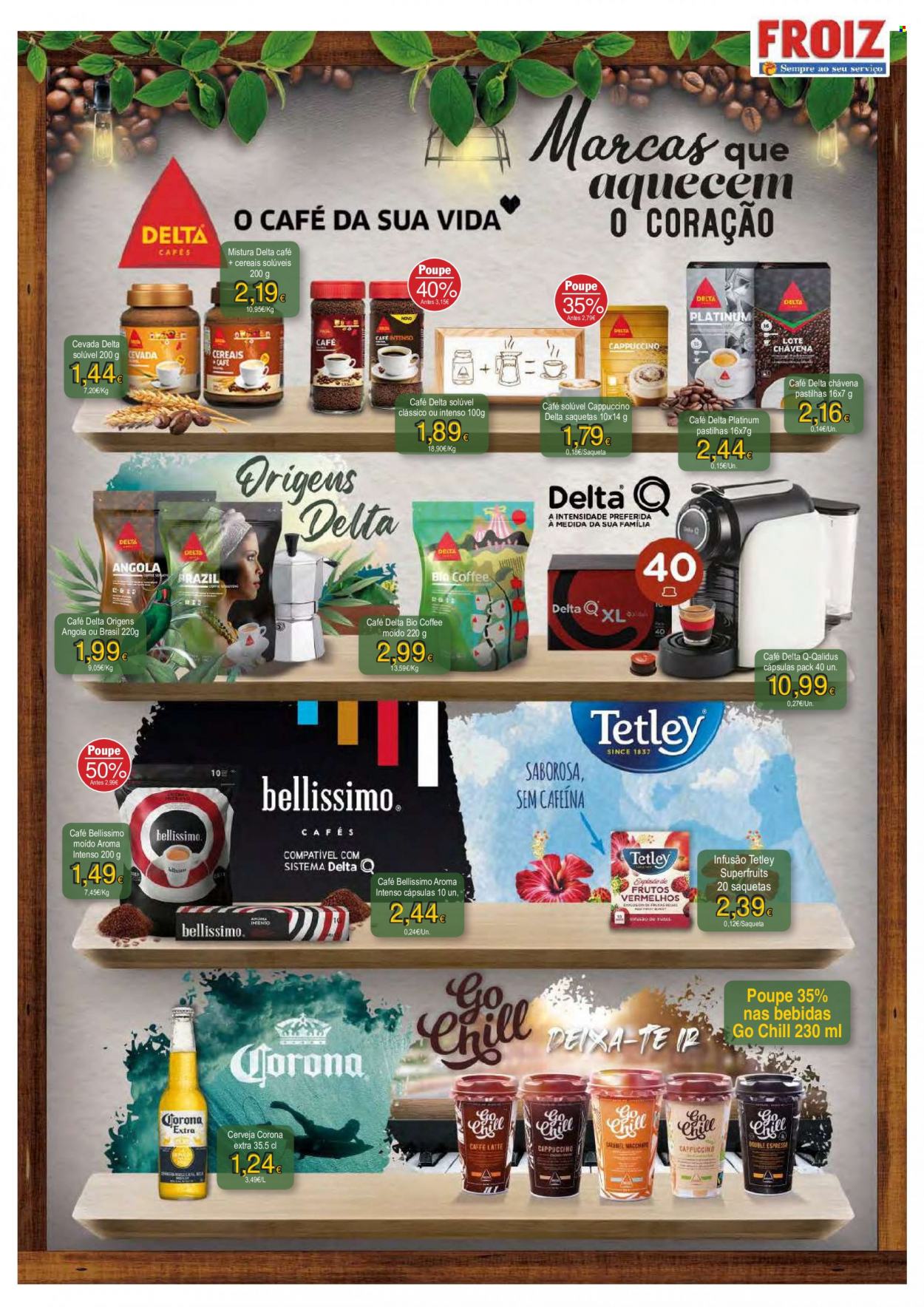 thumbnail - Folheto Froiz - 11.11.2021 - 24.11.2021 - Produtos em promoção - Corona, cerveja, cereais, café, Delta Q, café solúvel, saqueta. Página 14.