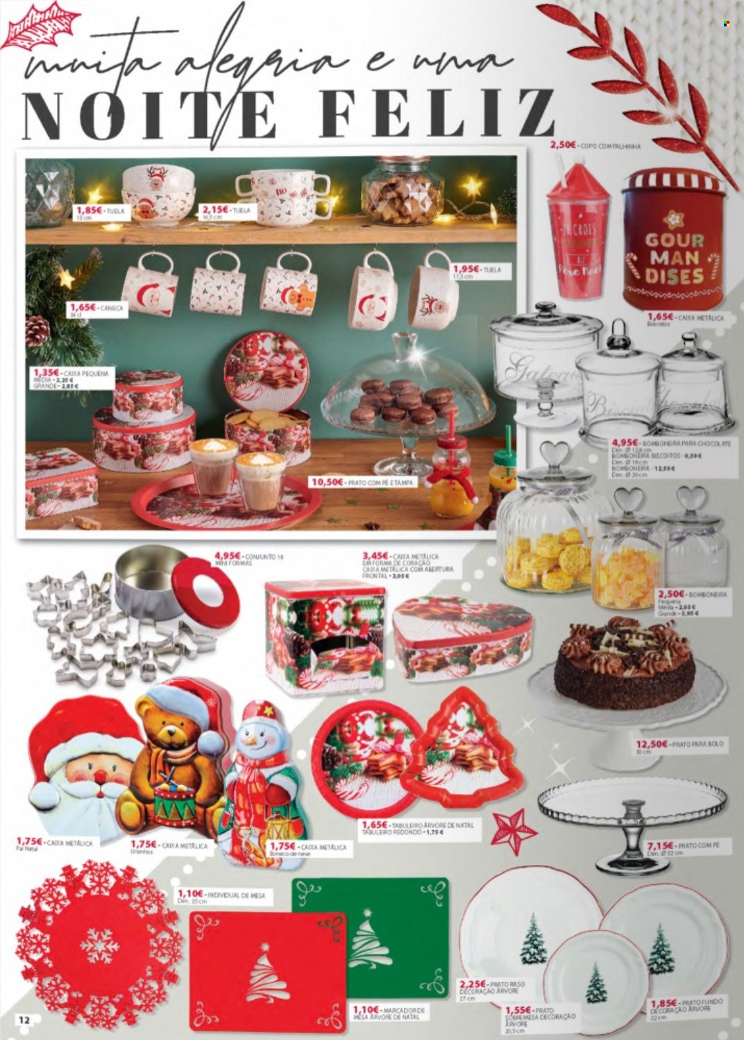 thumbnail - Folheto E.Leclerc - 18.11.2021 - 20.12.2021 - Produtos em promoção - biscoito, copo, caneca, tabuleiro, decoração, árvore de natal, boneca. Página 12.