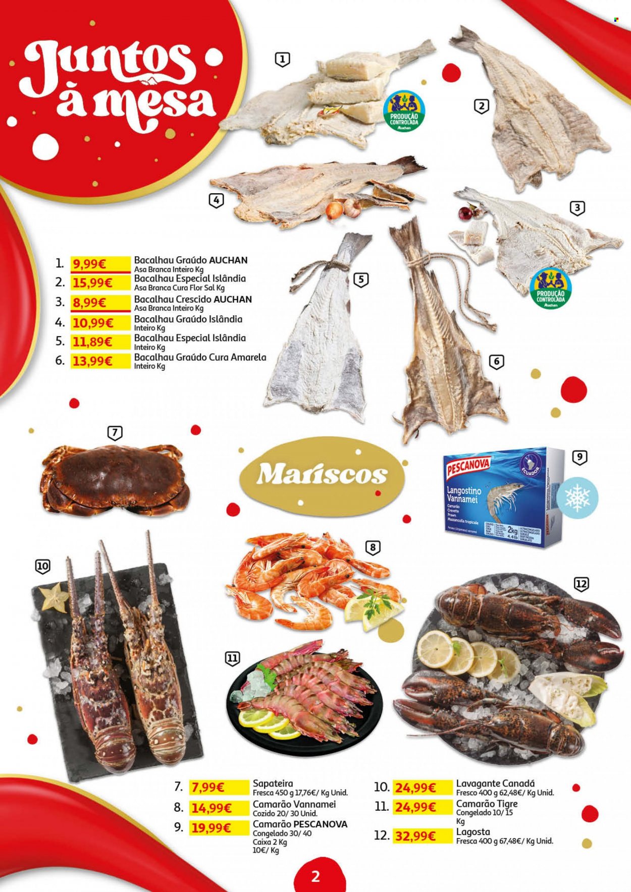 thumbnail - Folheto Auchan - 19.11.2021 - 9.12.2021 - Produtos em promoção - camarão, lagosta, bacalhau. Página 2.