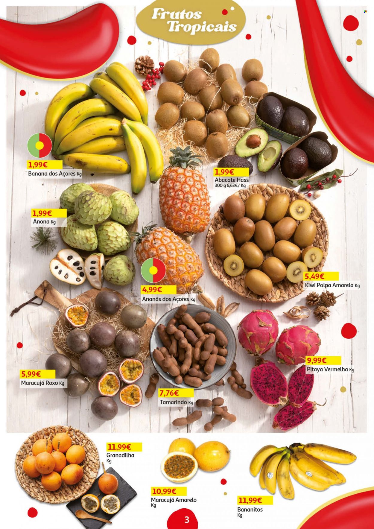 thumbnail - Folheto Auchan - 19.11.2021 - 9.12.2021 - Produtos em promoção - banana, maracujá, kiwi, abacate. Página 3.