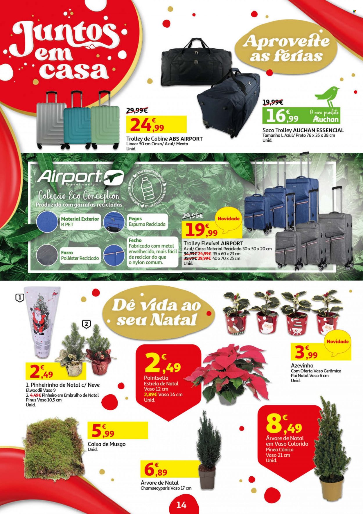 thumbnail - Folheto Auchan - 19.11.2021 - 9.12.2021 - Produtos em promoção - Estrela, árvore de natal, trolley de cabine. Página 14.
