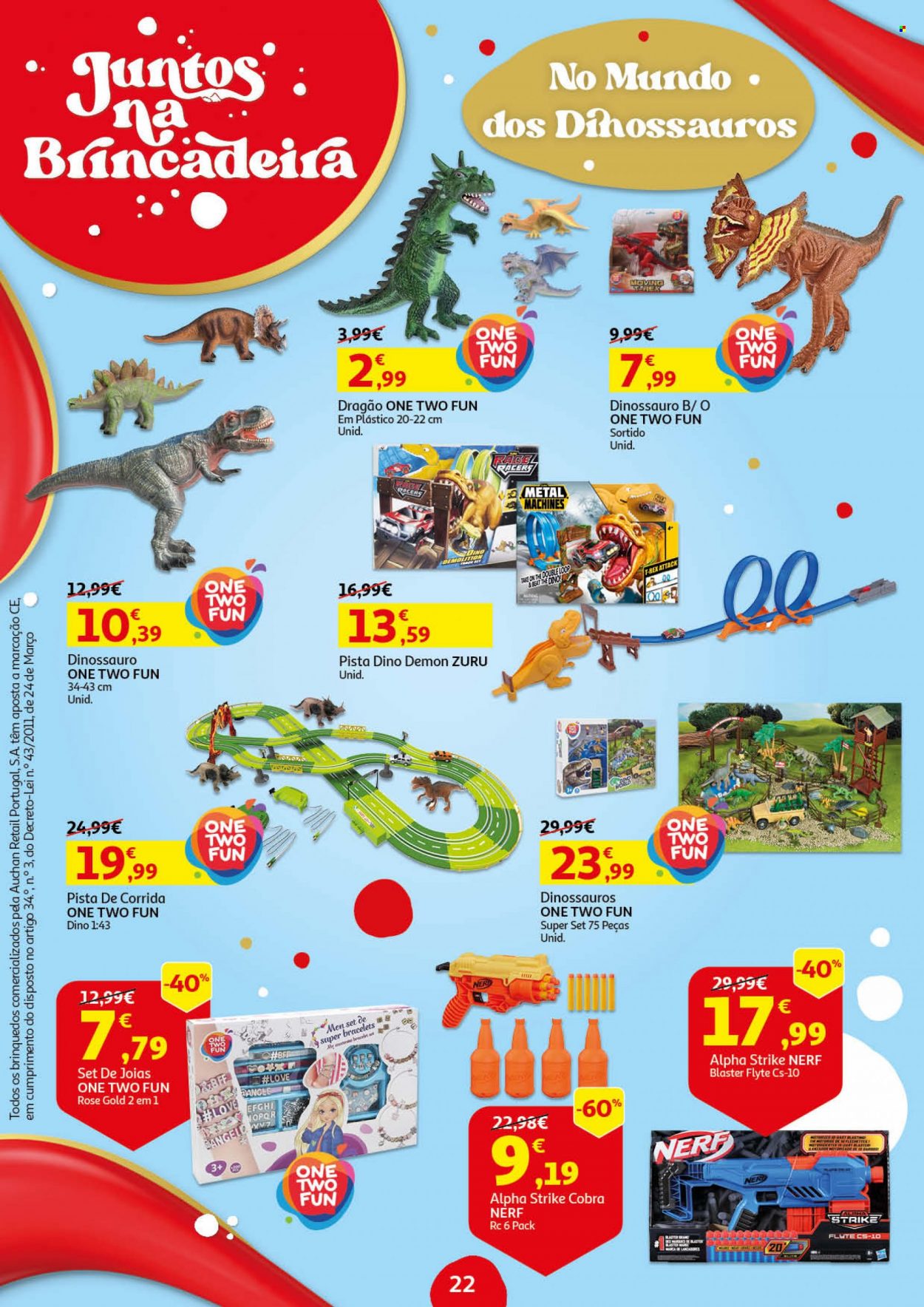 thumbnail - Folheto Auchan - 19.11.2021 - 9.12.2021 - Produtos em promoção - Nerf, dinossauro. Página 22.