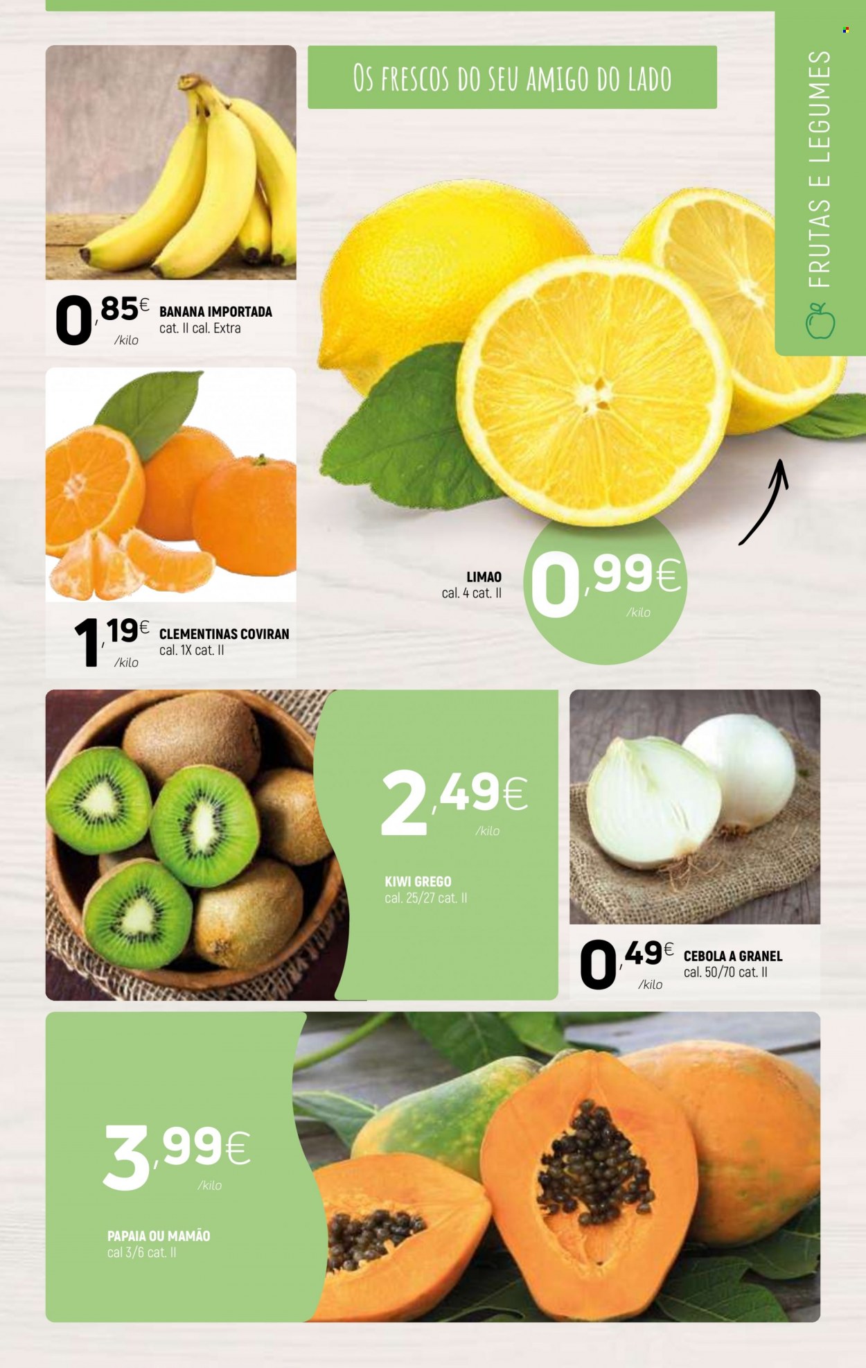 thumbnail - Folheto Coviran - 23.11.2021 - 5.12.2021 - Produtos em promoção - banana, kiwi, papaia, limão, mamão, clementinas, cebola. Página 3.