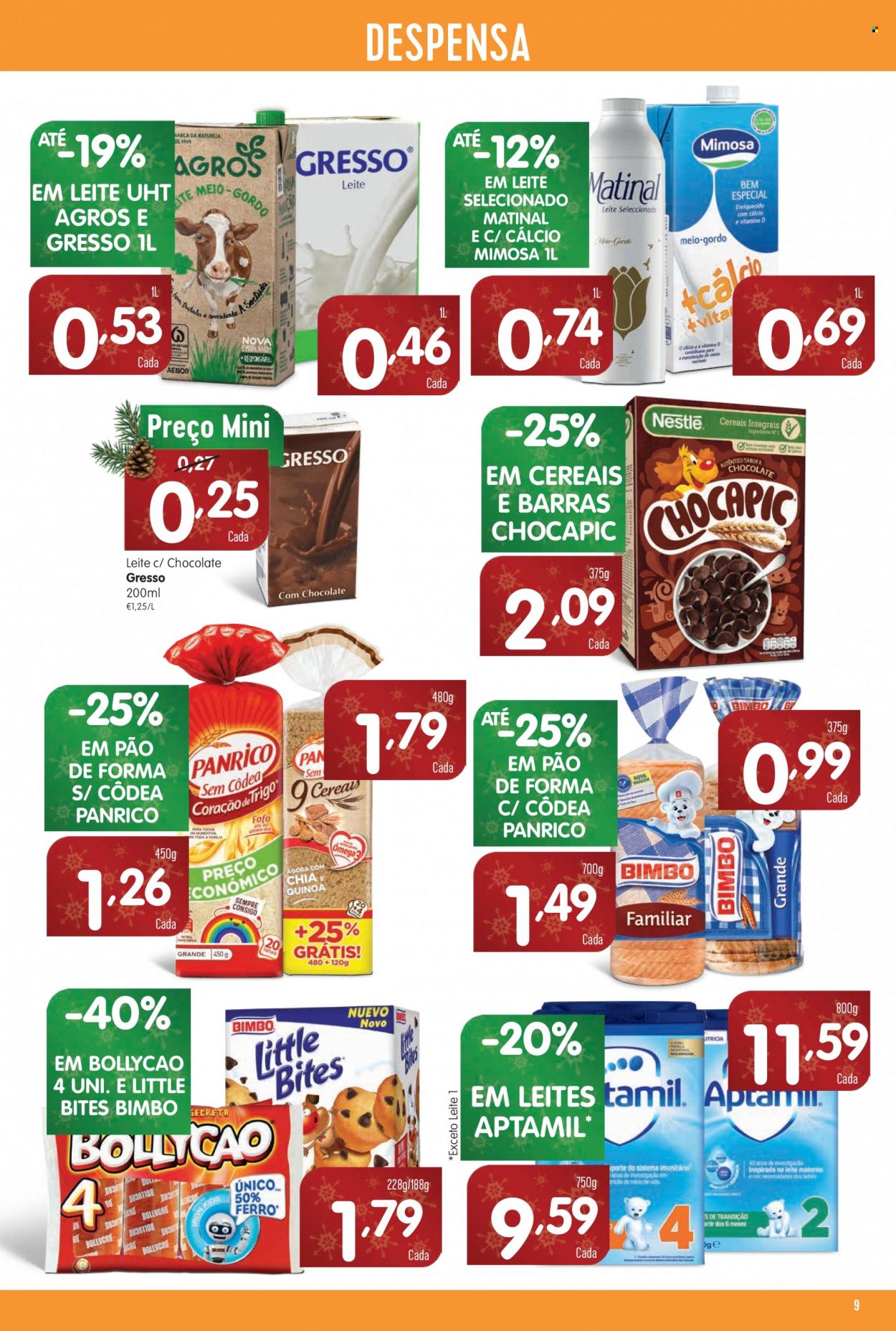 thumbnail - Folheto Minipreço - 25.11.2021 - 1.12.2021 - Produtos em promoção - pão, pão de forma, Mimosa, leite, Nestlé, quinoa. Página 9.