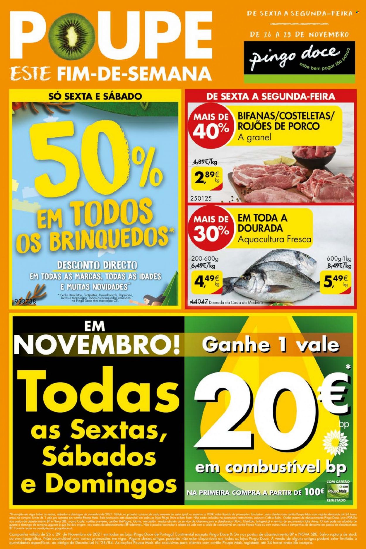 thumbnail - Folheto Pingo Doce - 26.11.2021 - 29.11.2021 - Produtos em promoção - rojões de porco, bifanas, livro. Página 1.