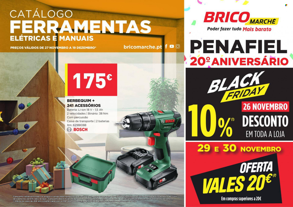 thumbnail - Folheto Bricomarché - 27.11.2021 - 19.12.2021 - Produtos em promoção - Bosch, bateria, berbequim. Página 1.