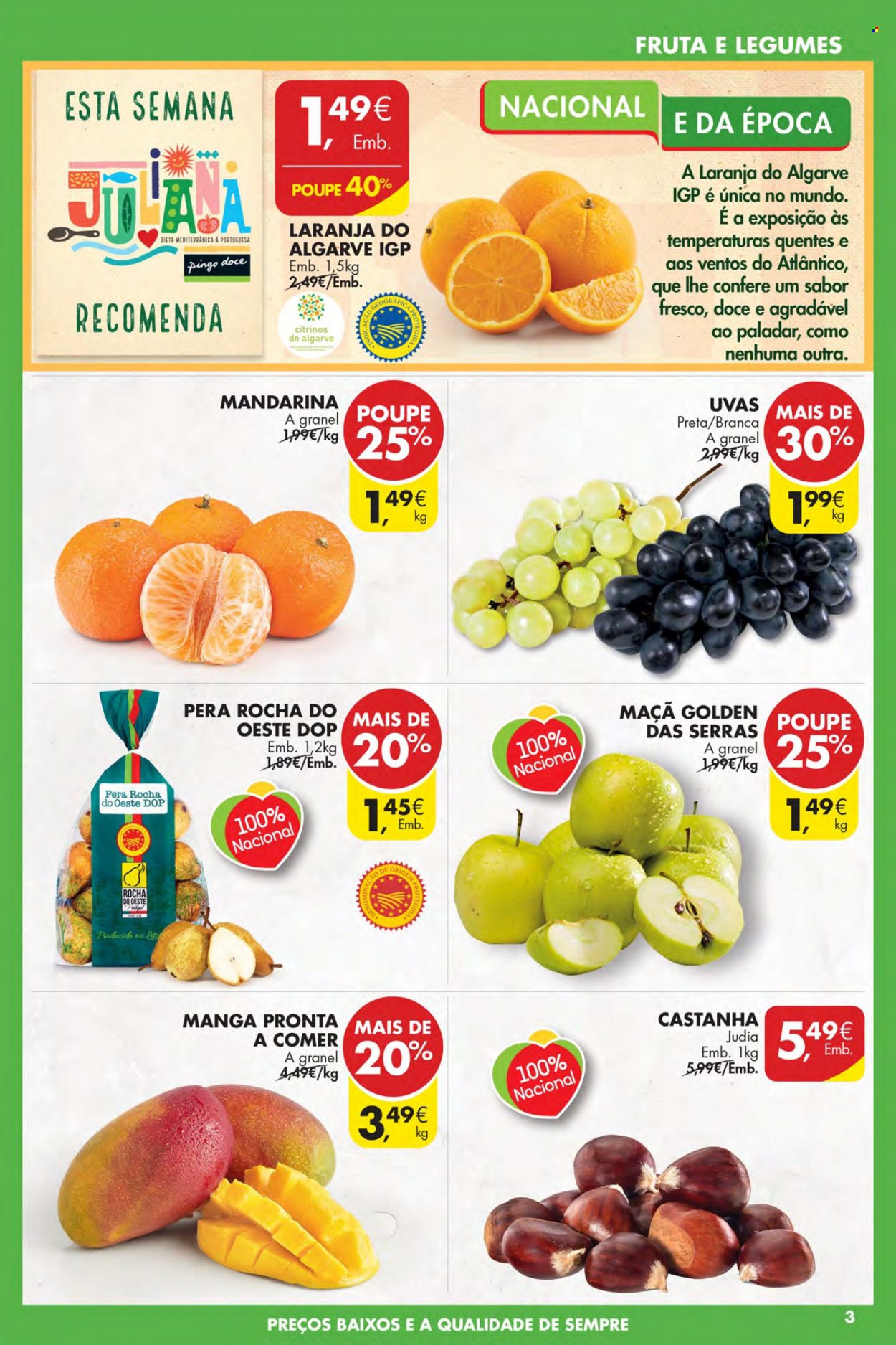 thumbnail - Folheto Pingo Doce - 30.11.2021 - 6.12.2021 - Produtos em promoção - maçã, pera, uva, mandarina, manga. Página 3.