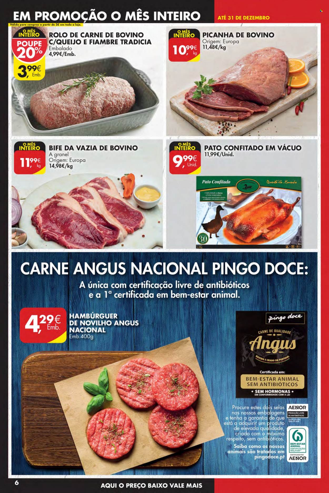 thumbnail - Folheto Pingo Doce - 30.11.2021 - 6.12.2021 - Produtos em promoção - picanha, rolo de carne, pato, vazia de bovino, hamburger. Página 6.