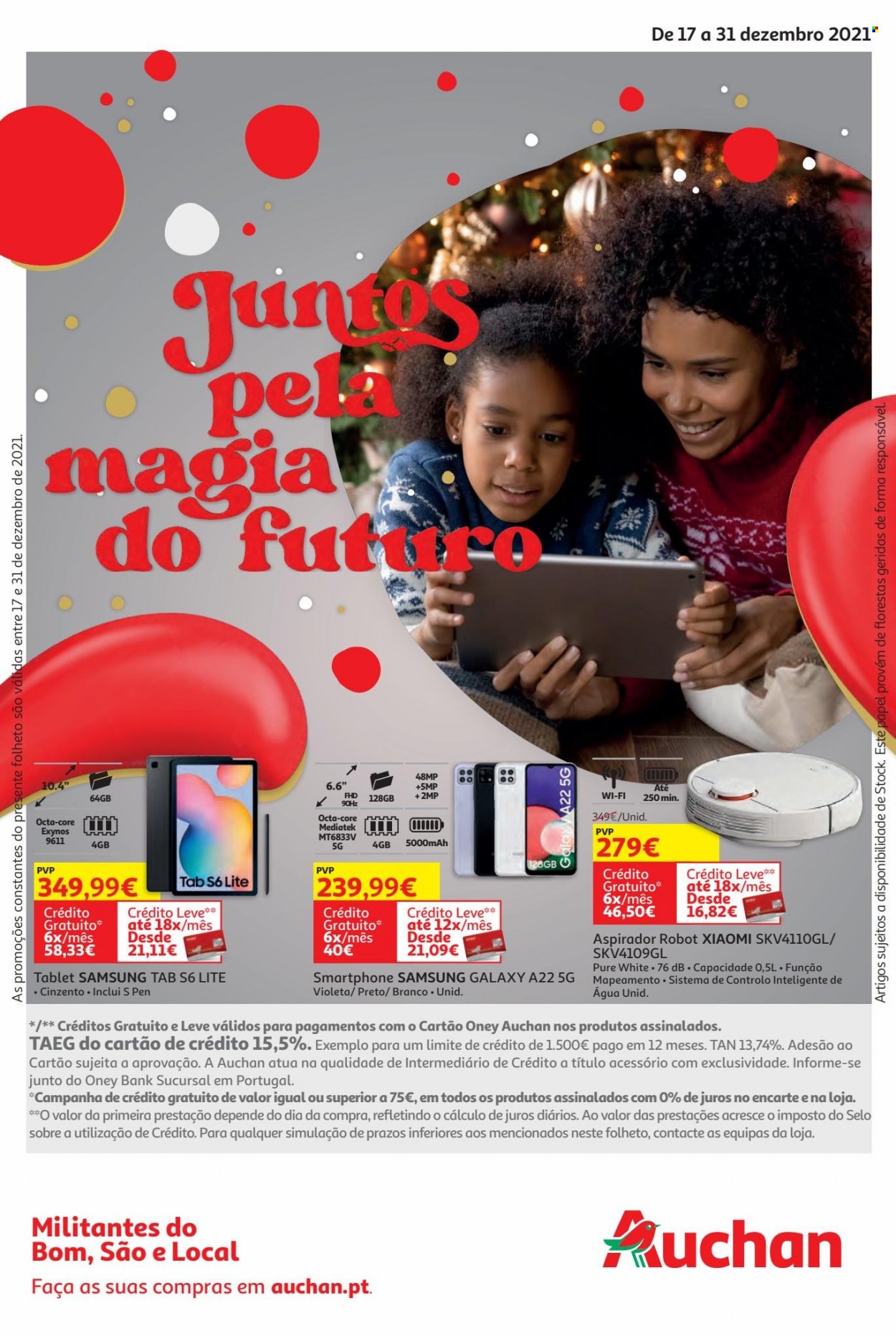 thumbnail - Folheto Auchan - 17.12.2021 - 31.12.2021 - Produtos em promoção - Samsung, smartphone, Samsung Galaxy, tablet, aspirador. Página 1.