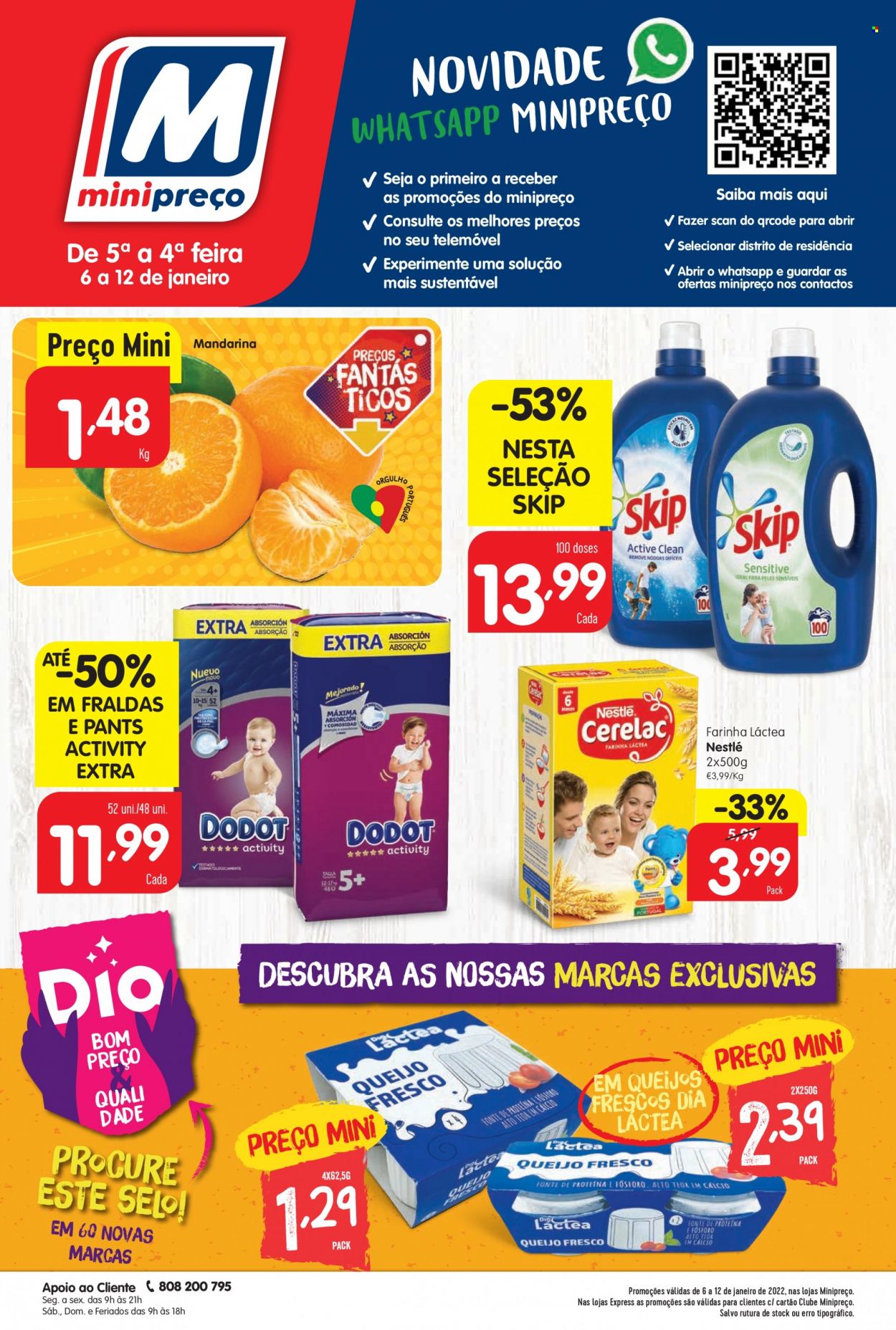 thumbnail - Folheto Minipreço - 6.1.2022 - 12.1.2022 - Produtos em promoção - mandarina, Nestlé, farinha, farinha láctea, fraldas, Skip. Página 1.