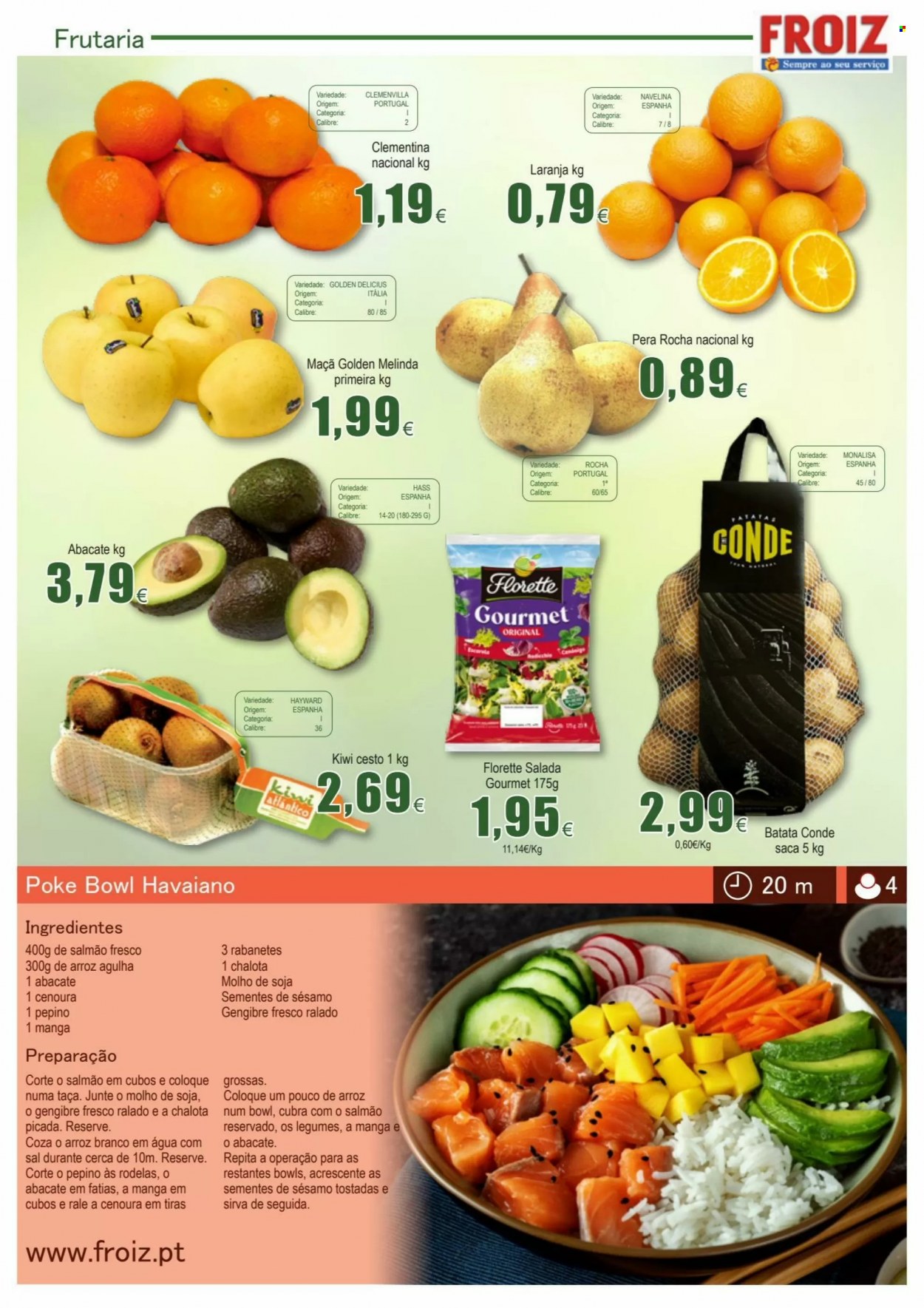 thumbnail - Folheto Froiz - 7.1.2022 - 26.1.2022 - Produtos em promoção - maçã, pera, kiwi, laranja, clementinas, batata, sementes de sésamo, arroz branco, água, cesta, taça. Página 2.