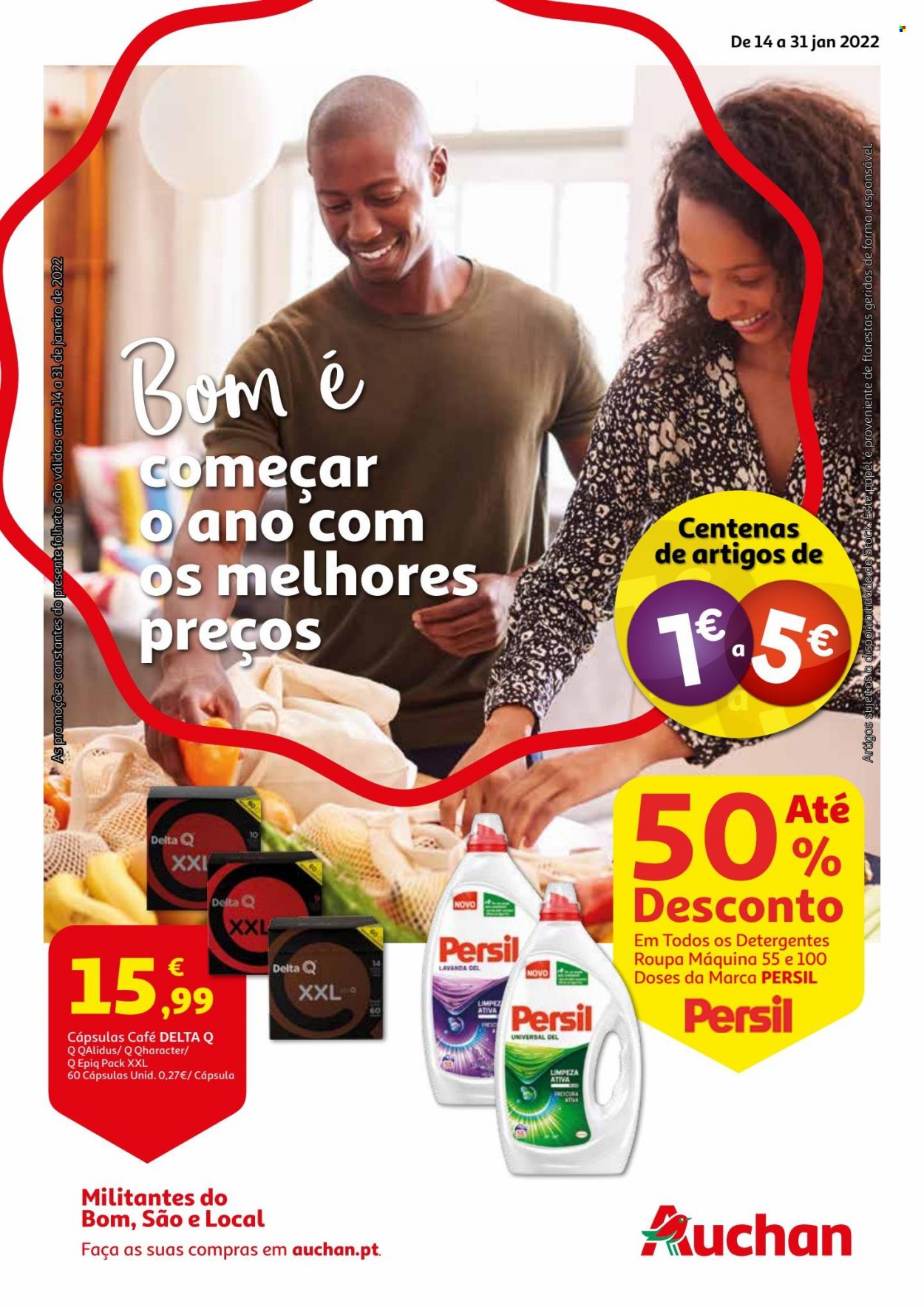 thumbnail - Folheto Auchan - 14.1.2022 - 31.1.2022 - Produtos em promoção - Persil, café, Delta Q, detergente. Página 1.