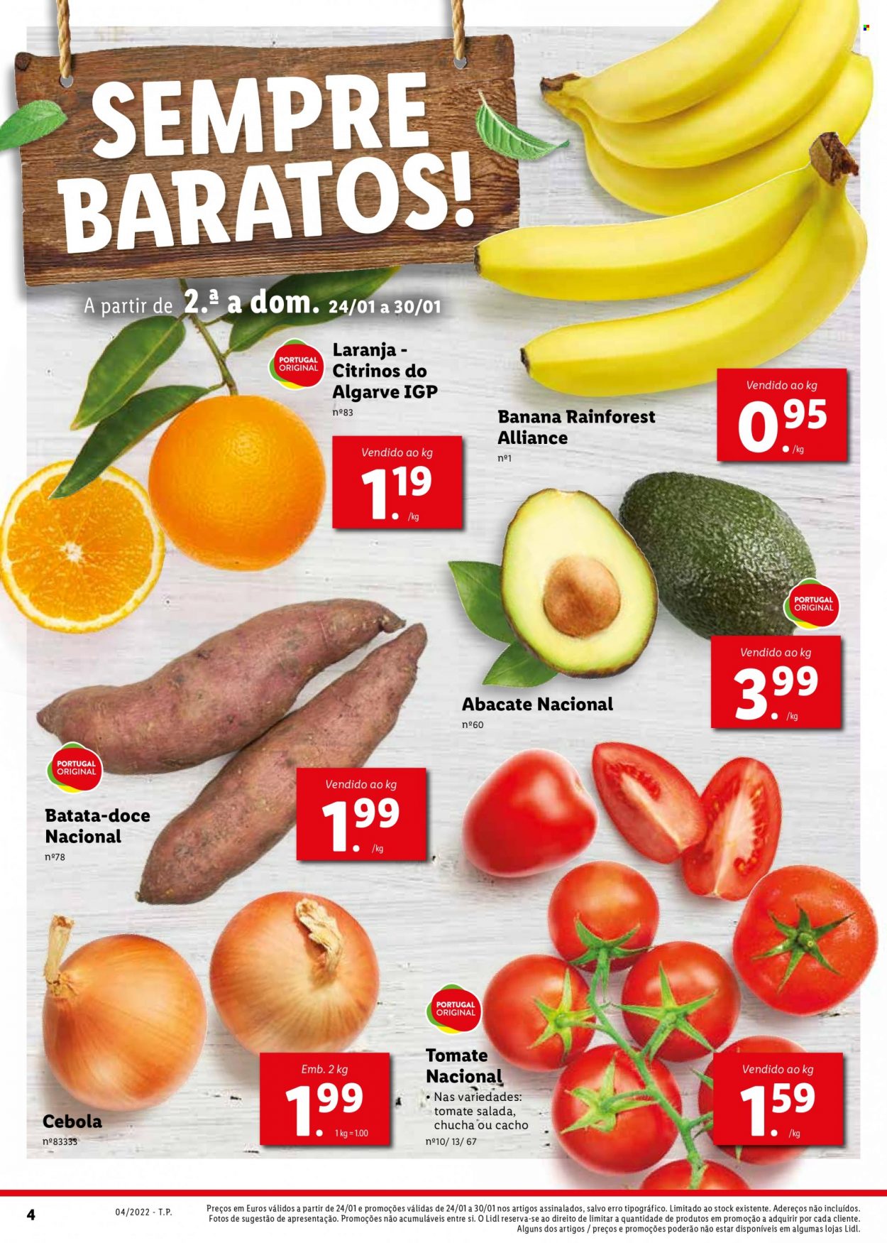 thumbnail - Folheto Lidl - 24.1.2022 - 30.1.2022 - Produtos em promoção - banana, laranja, abacate, batata-doce, batata, cebola. Página 26.