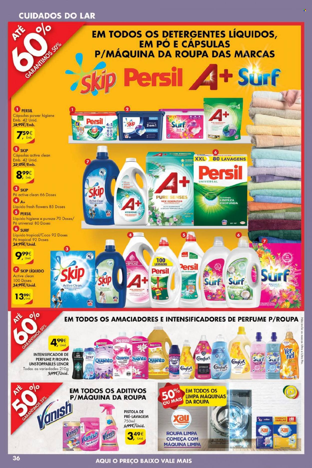 thumbnail - Folheto Pingo Doce - 25.1.2022 - 31.1.2022 - Produtos em promoção - Persil, detergente, Vanish, Lenor, Surf, Xau, Comfort, Skip, perfume, pistola. Página 38.