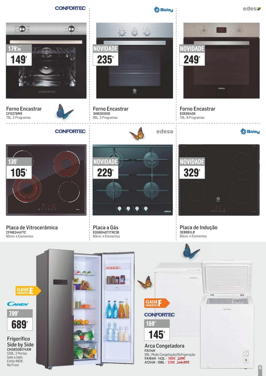 thumbnail - Folheto E.Leclerc - 5.4.2022 - 1.8.2022 - Produtos em promoção - placa de indução, refrigerador, frigorífico, arca congeladora, forno. Página 25.