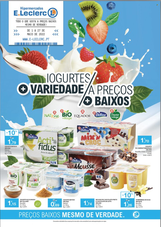 thumbnail - Folheto E.Leclerc - 1.5.2022 - 27.5.2022 - Produtos em promoção - sobremesa, iogurte, mousse de chocolate. Página 1.