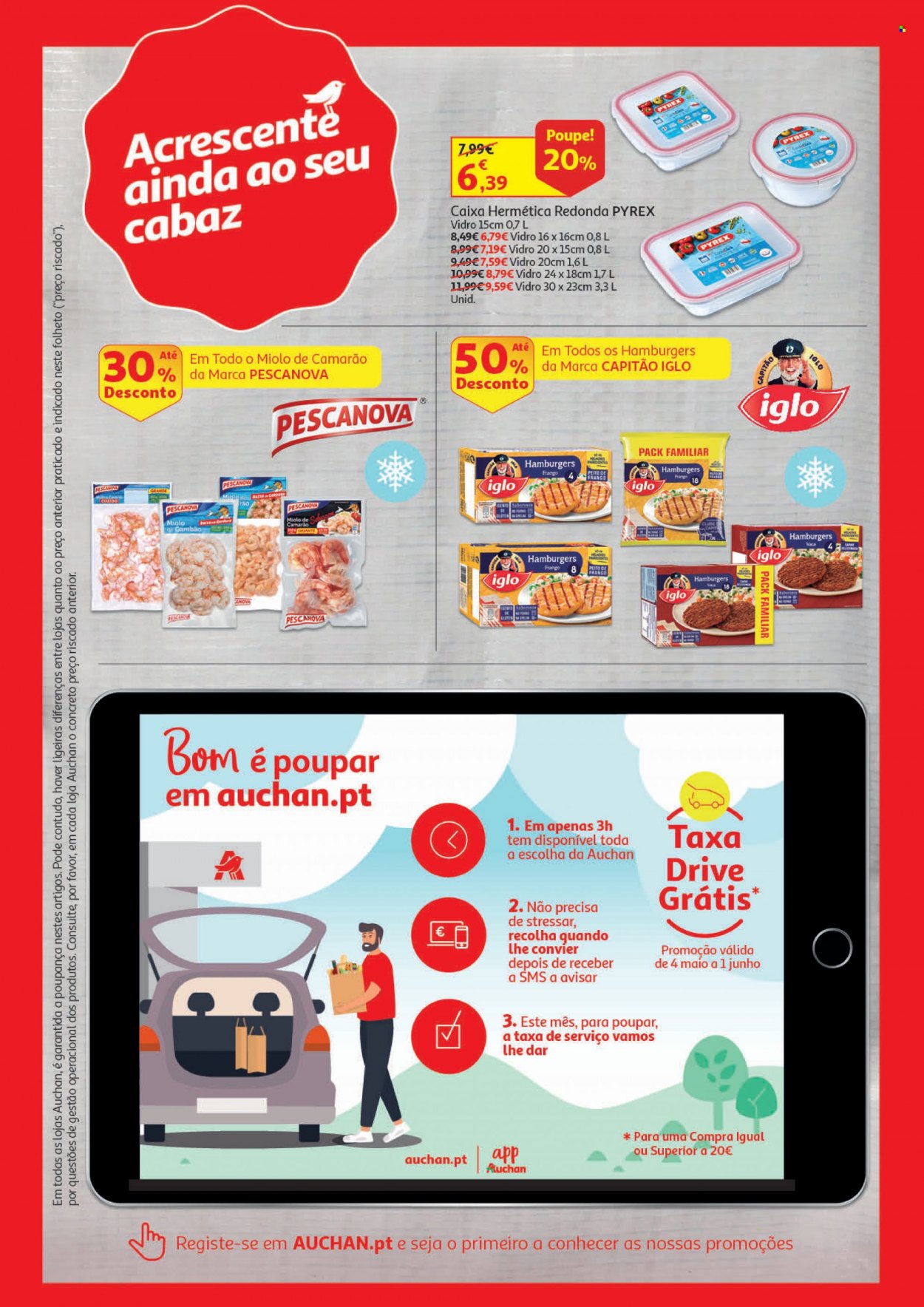 thumbnail - Folheto Auchan - 4.5.2022 - 1.6.2022 - Produtos em promoção - hamburger, camarão, Iglo. Página 4.