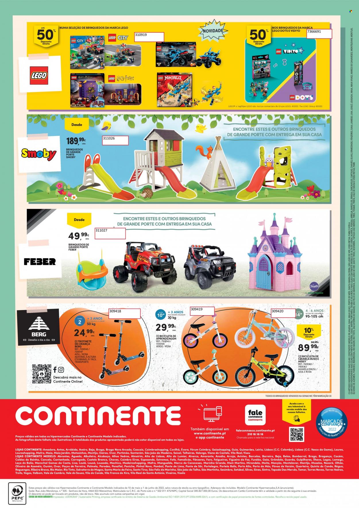 thumbnail - Folheto Continente - 10.5.2022 - 1.6.2022 - Produtos em promoção - LEGO, LEGO Ninjago, bicicleta, trotinete, LEGO City. Página 8.